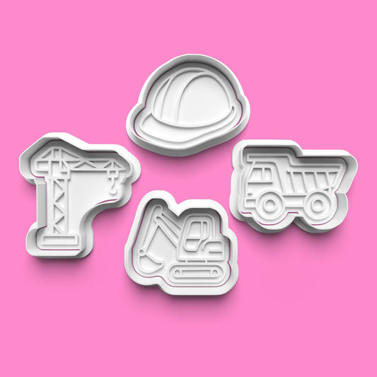 Construction Cookie Cutter Set – Digger, Dump Truck, Hard Hat & Crane