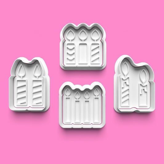 Candle Cookie Cutter & Embosser Set of 4 – Birthday & Celebration Fondant Stamp Set | Baking Tools