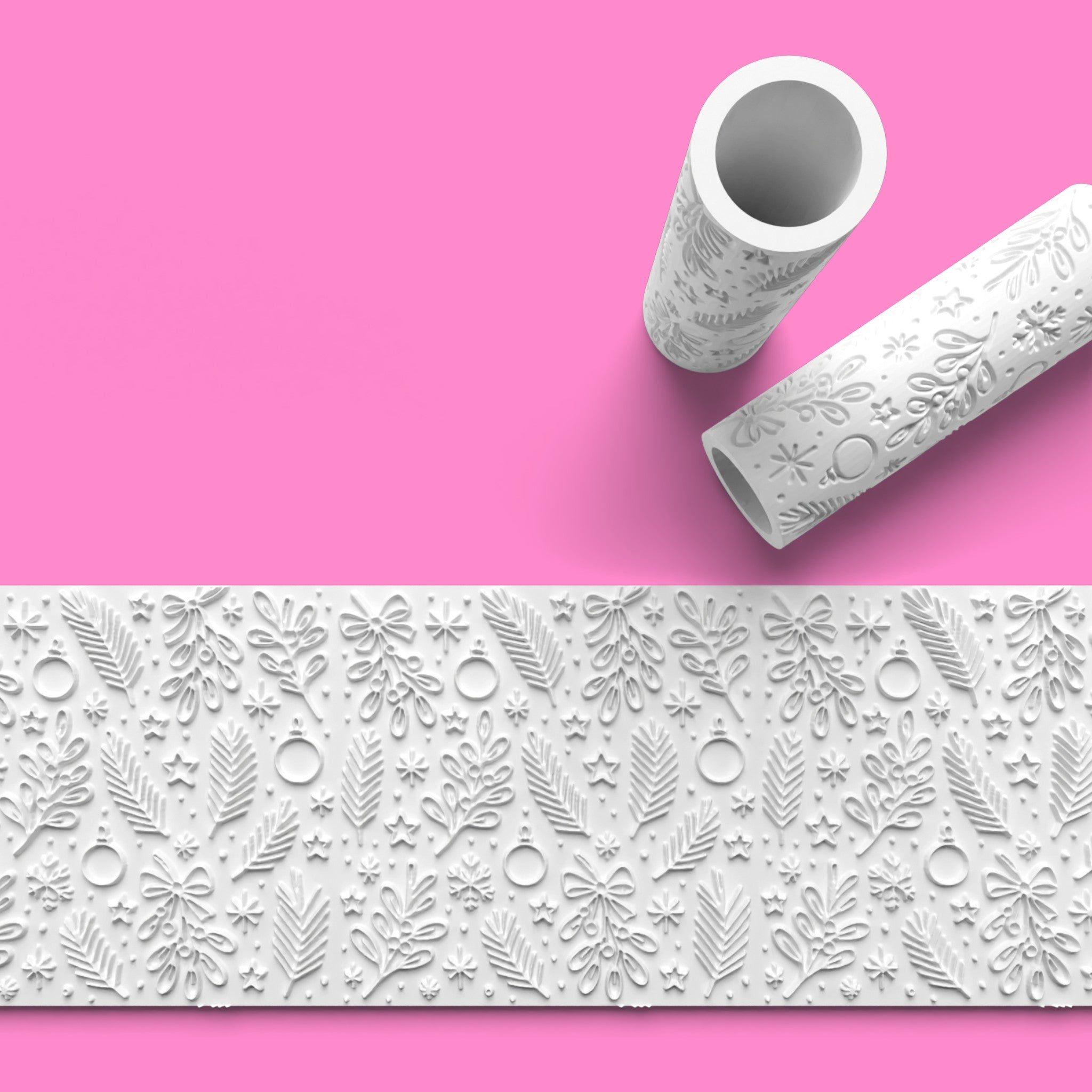 Christmas Pine & Bow Textured Roller – Emboss & Outboss Fondant Rolling Pin | Festive Baking Tool