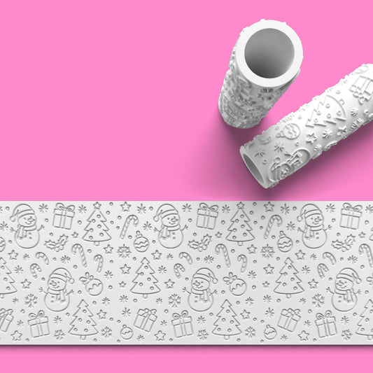 Christmas Snowman Textured Roller – Emboss & Outboss Fondant Rolling Pin | Festive Baking Tool