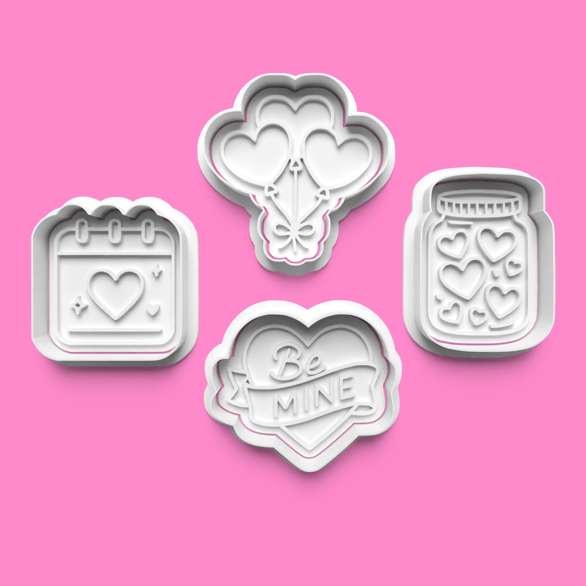 Valentine's Cookie Cutter Set - Heart, Jar, Balloon & "Be Mine"