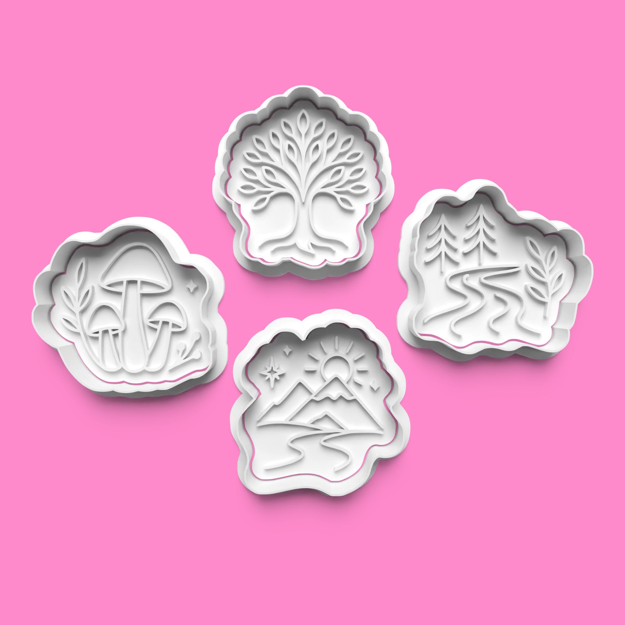 Nature & Forest Landscape Cookie Cutter Set - Whimsical Mountains, Tree of Life, & Mushrooms (Set of 4)