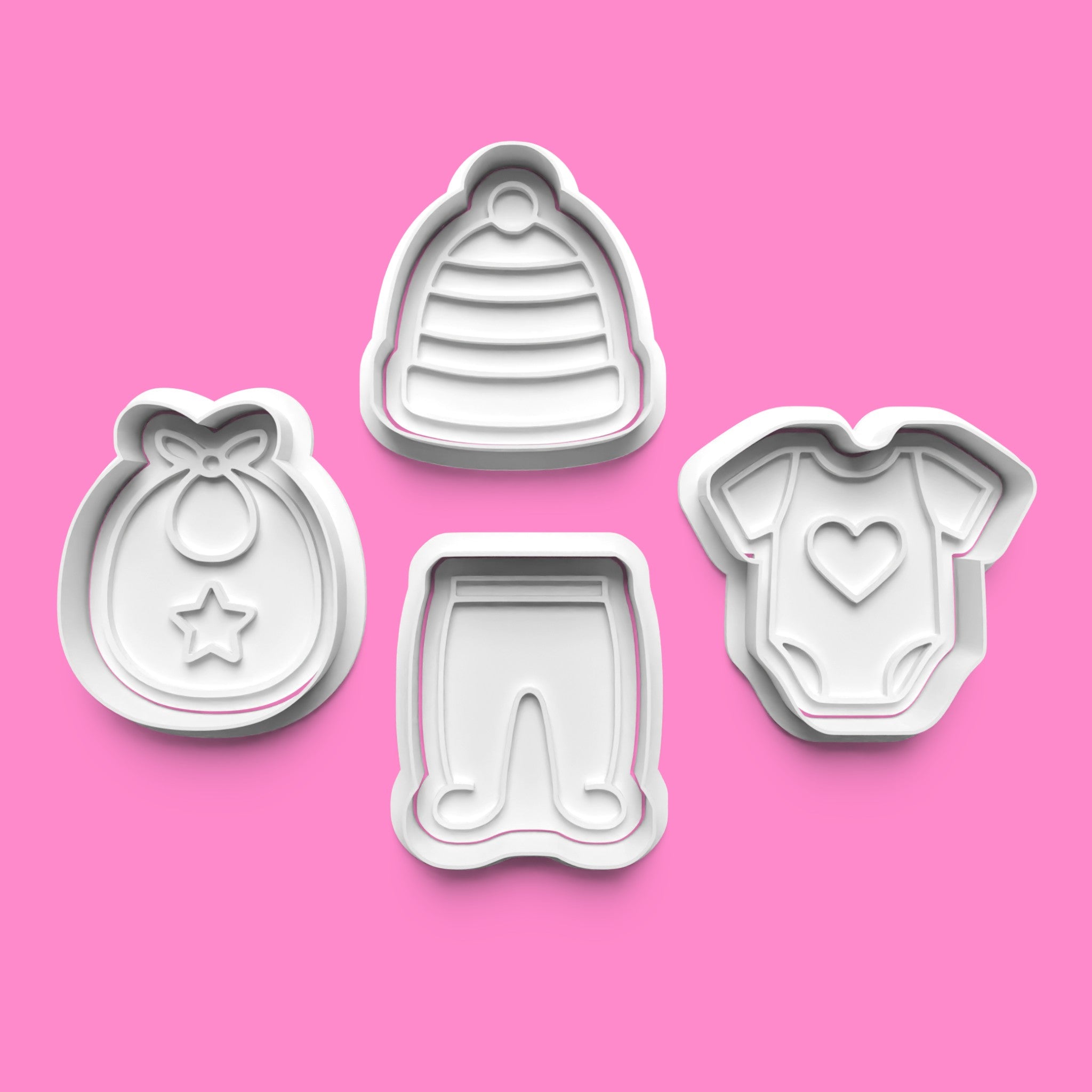 Baby Shower Cookie Cutter Set - 4-Piece Onesie, Bib, Hat, Pants