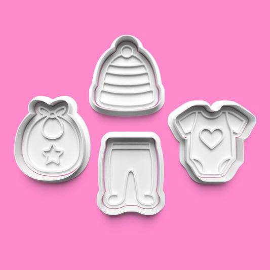 Baby Shower Cookie Cutter Set - 4-Piece Onesie, Bib, Hat, Pants