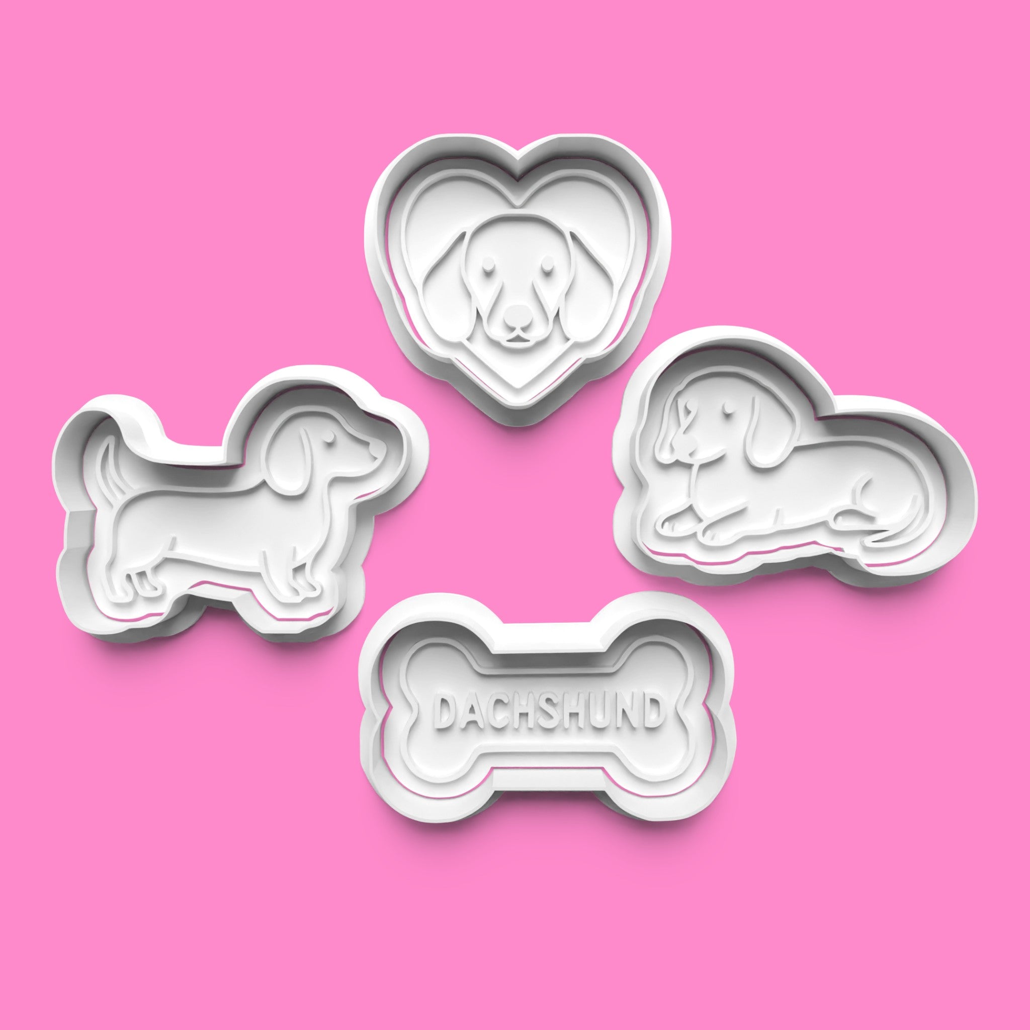Dachshund Cookie Cutter Set - 4-Piece Dog, Bone & Heart Designs