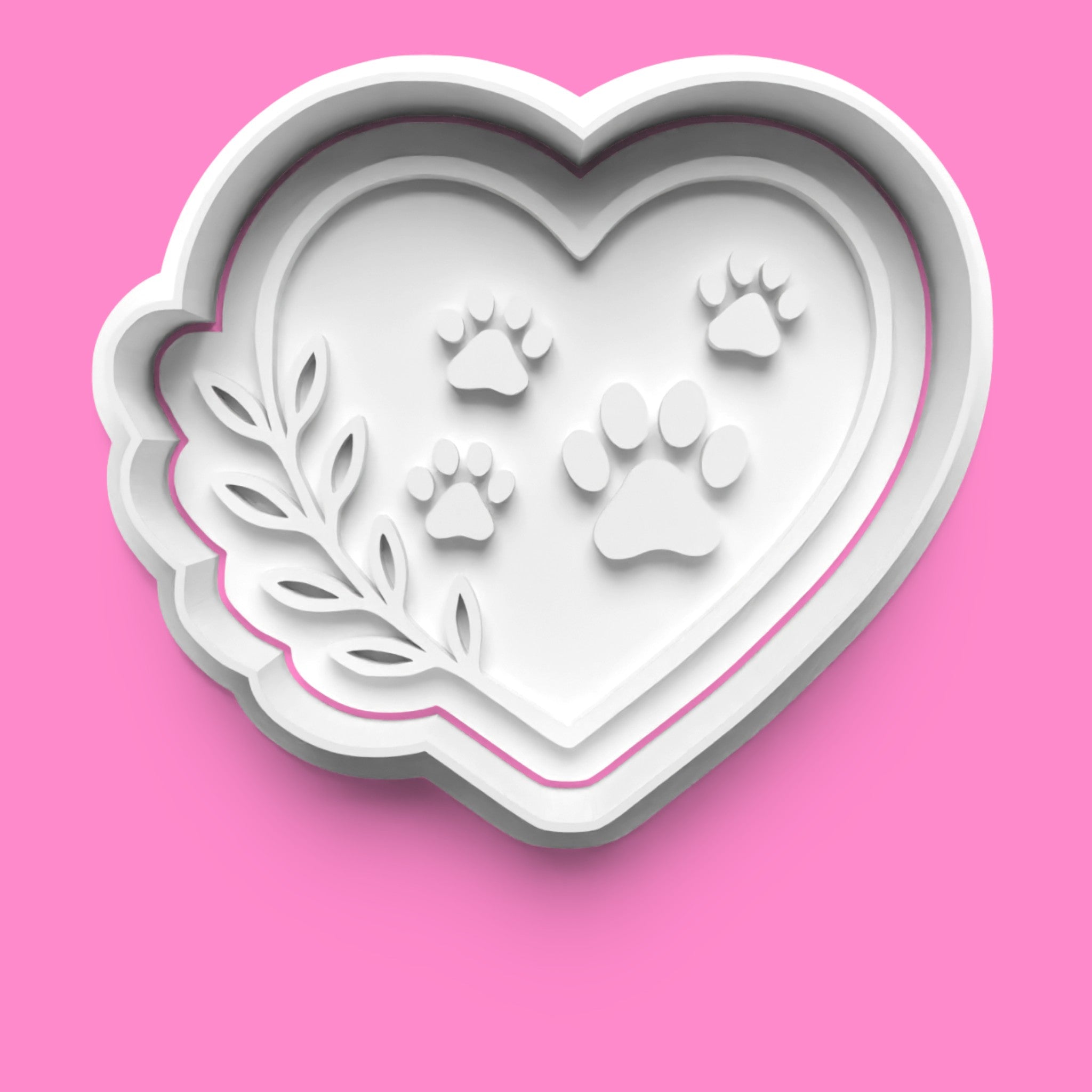 Botanical Paw Print Cookie Cutter Set | Floral Heart, Moon & Bone Designs | Multiple Sizes