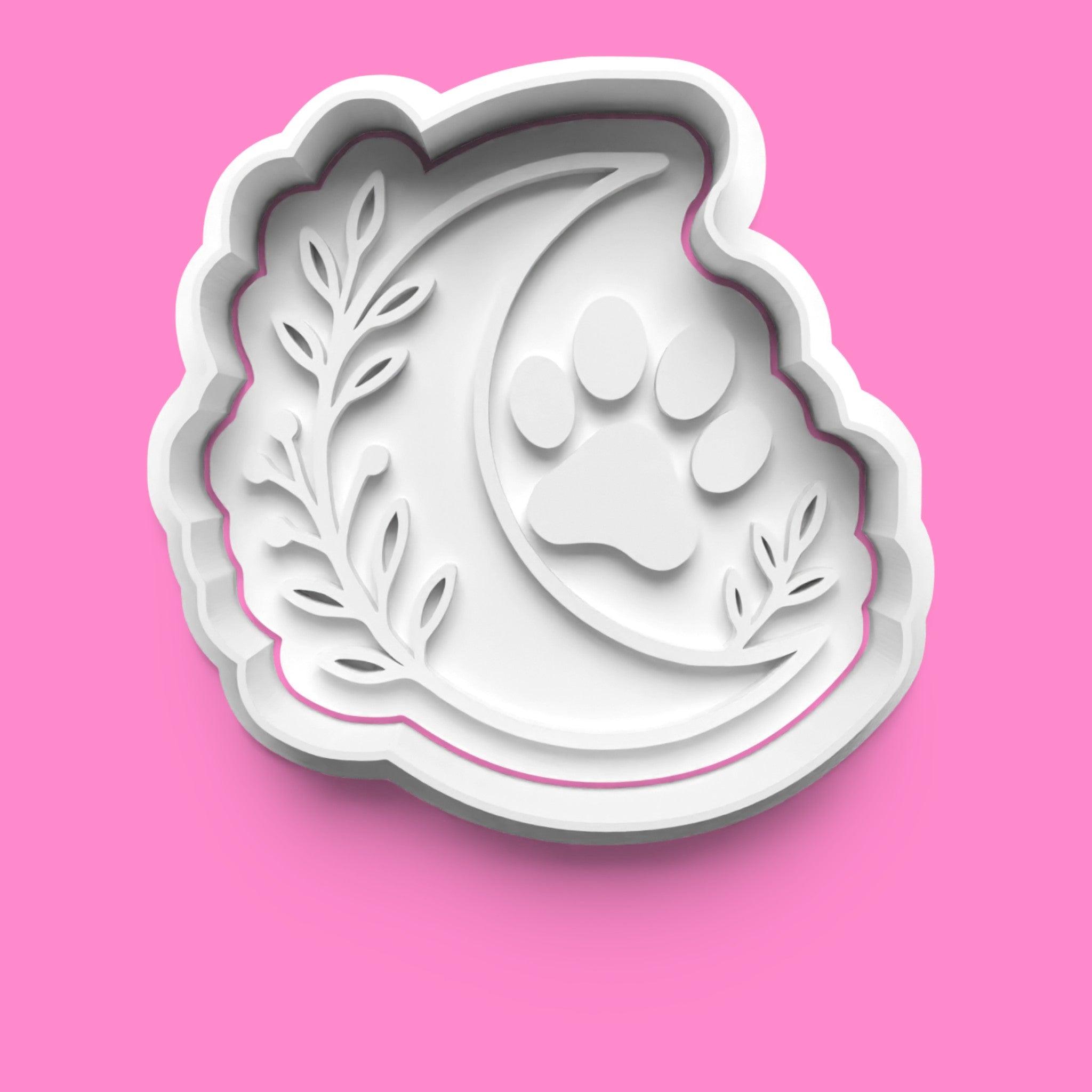 Botanical Paw Print Cookie Cutter Set | Floral Heart, Moon & Bone Designs | Multiple Sizes