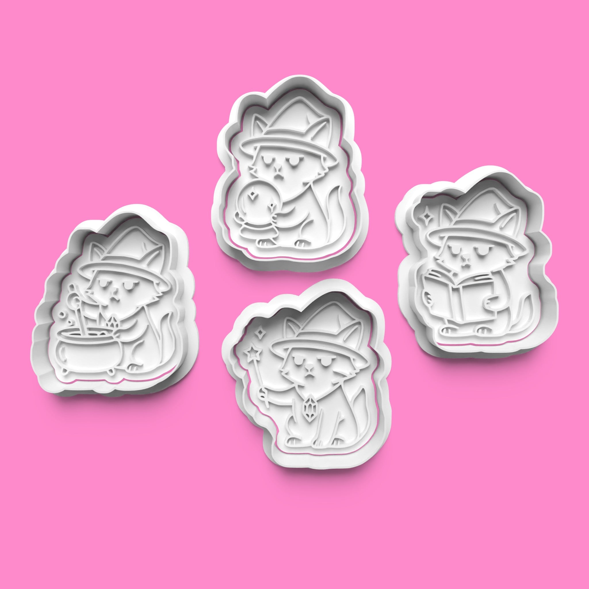 Magical Wizard Cat Cookie Cutter Set - Whimsical Witchy Felines