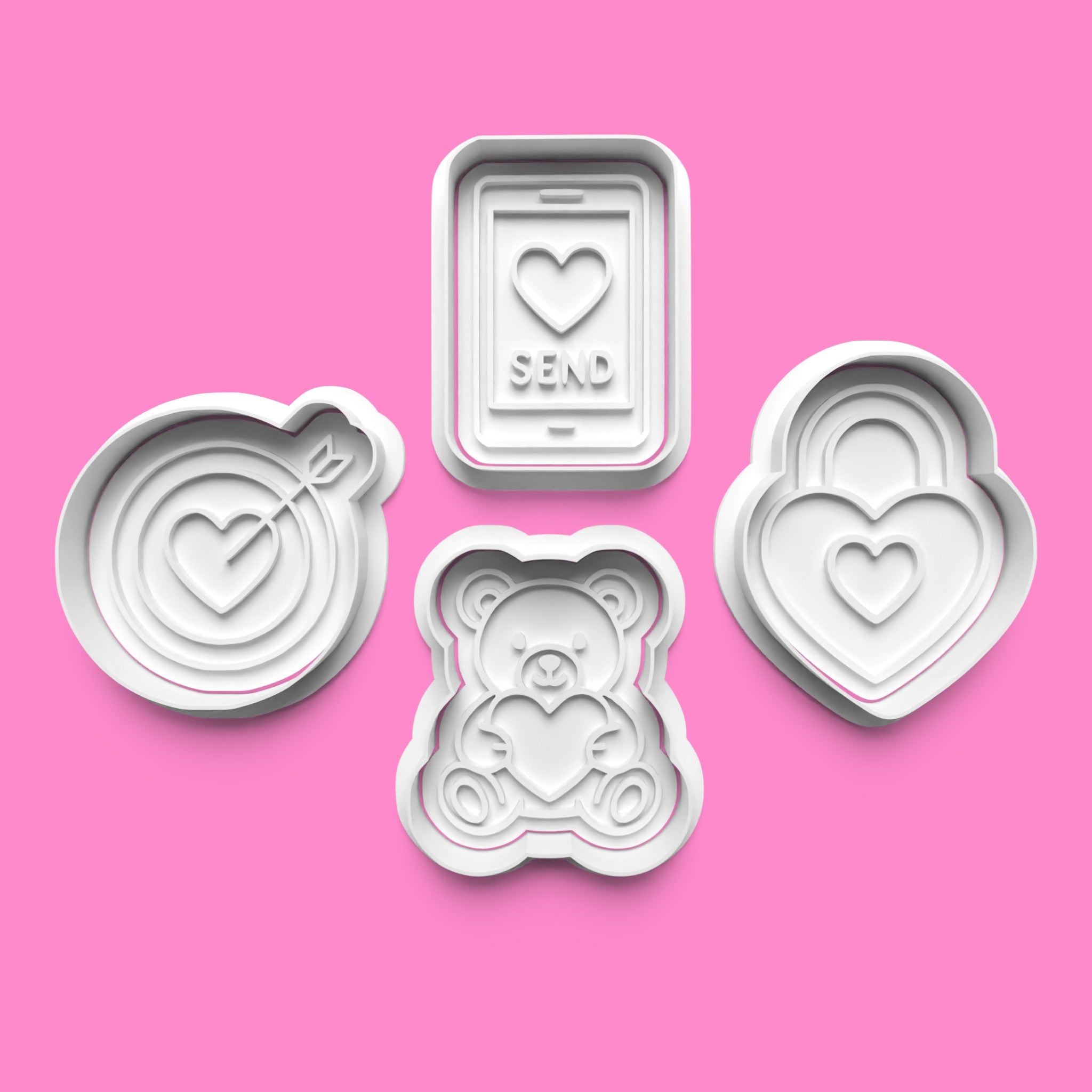 Romantic Love Cookie Cutter Set - 4-Piece Phone, Bear, Target & Padlock