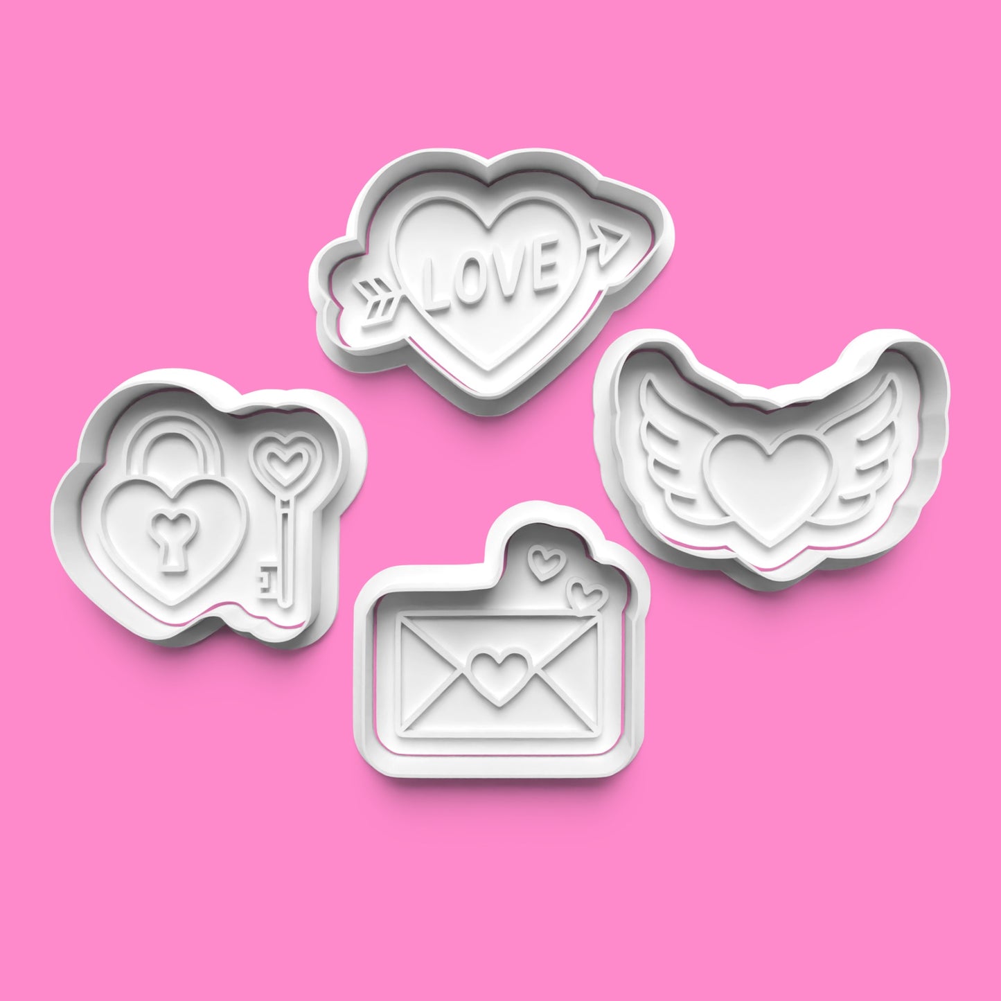 Love & Romance Cookie Cutter Set - Winged Heart, Padlock, Key, Letter