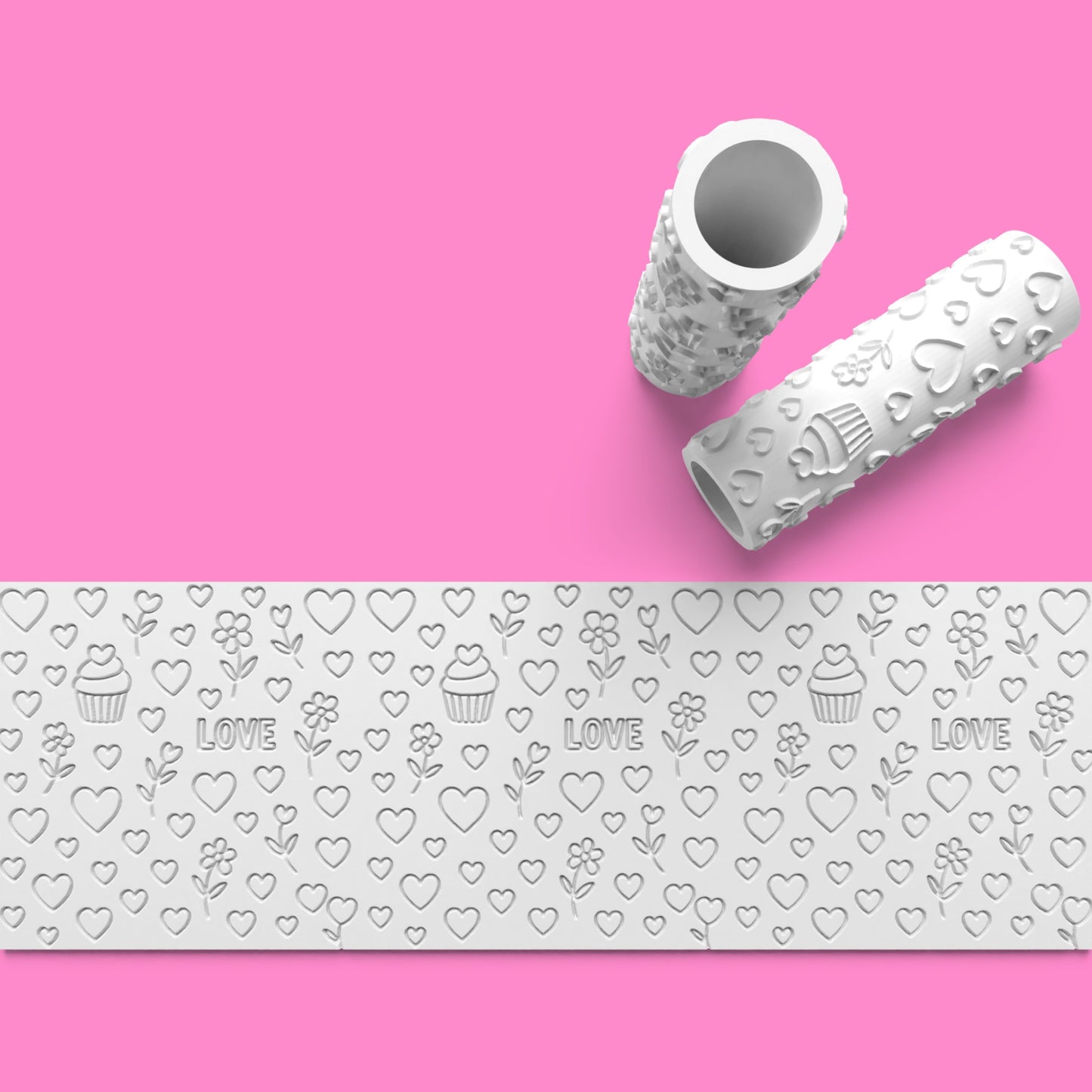 "LOVE" & Cupcake Floral Textured Roller | Emboss & Outboss Versions for Sweet Treats