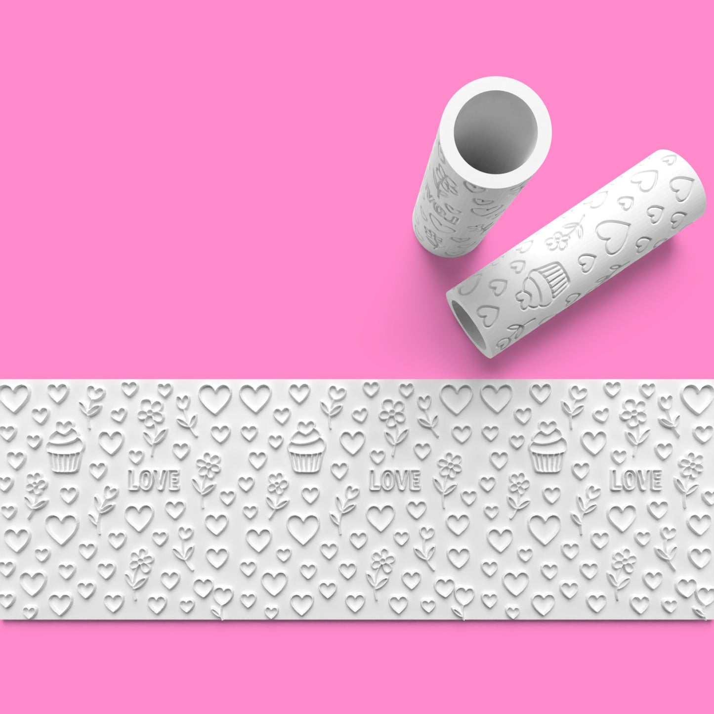 "LOVE" & Cupcake Floral Textured Roller | Emboss & Outboss Versions for Sweet Treats