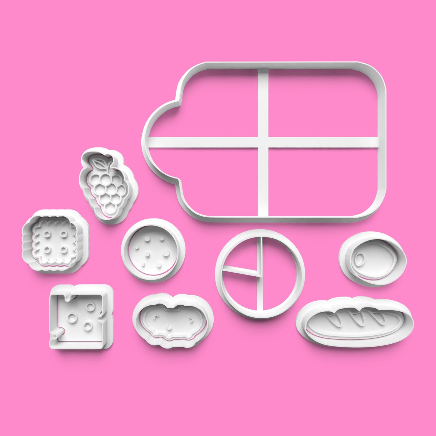 Charcuterie & Grazing Board Cookie Cutter Set - Cheese, Baguette & Fruit Designs - Multiple Sizes