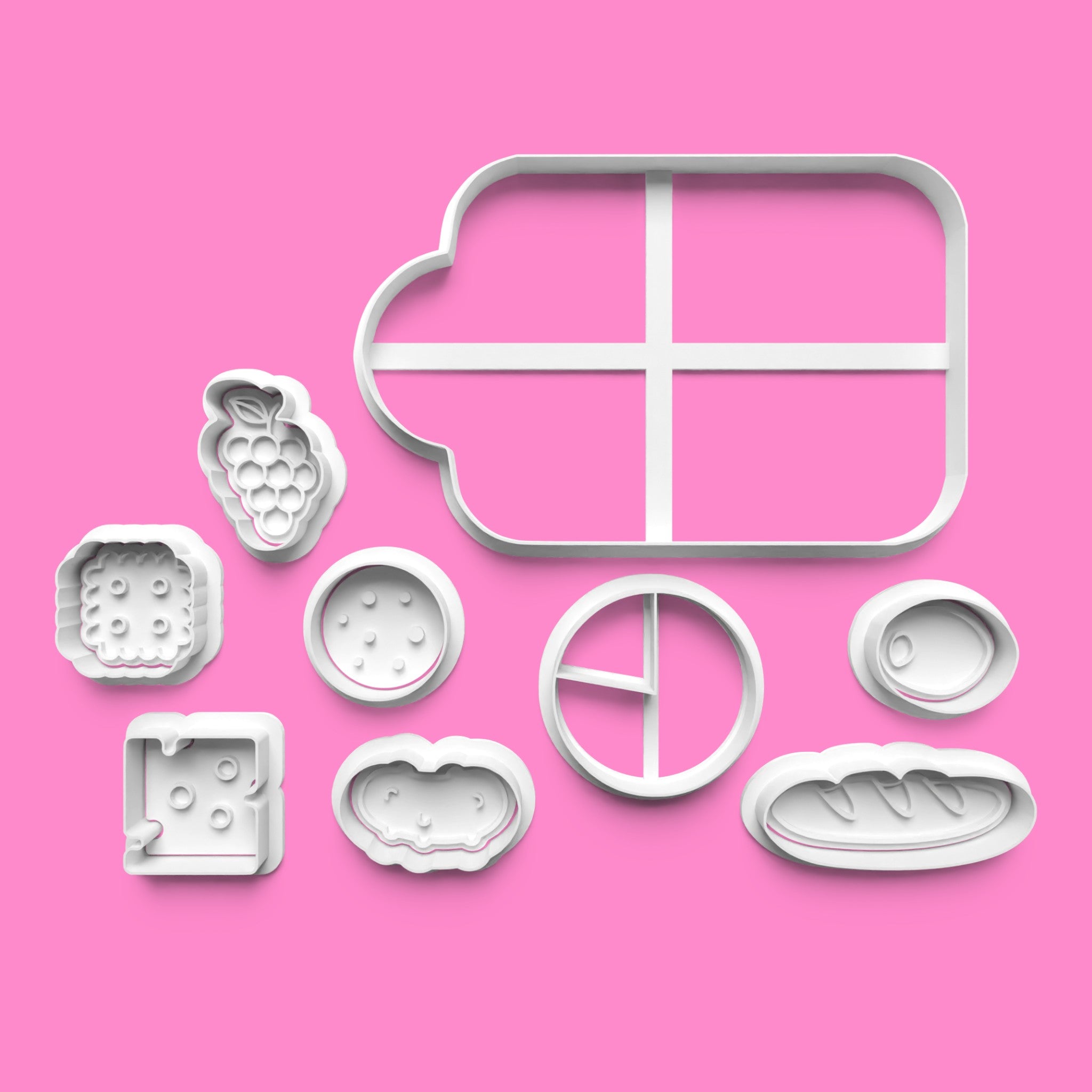Charcuterie & Grazing Board Cookie Cutter Set - Cheese, Baguette & Fruit Designs - Multiple Sizes