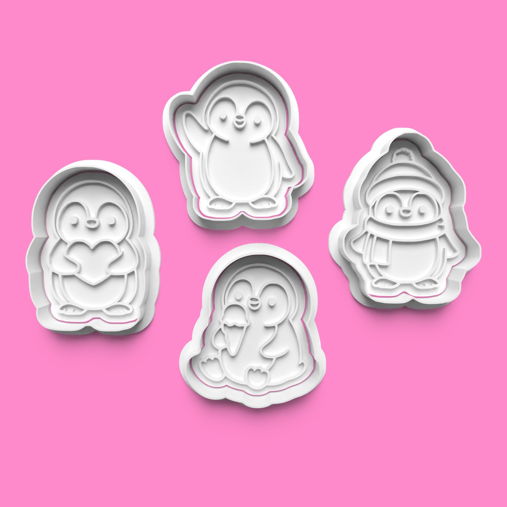 Cute Penguin Cookie Cutter Set - Heart, Winter Scarf & Ice Cream Designs - Multiple Sizes