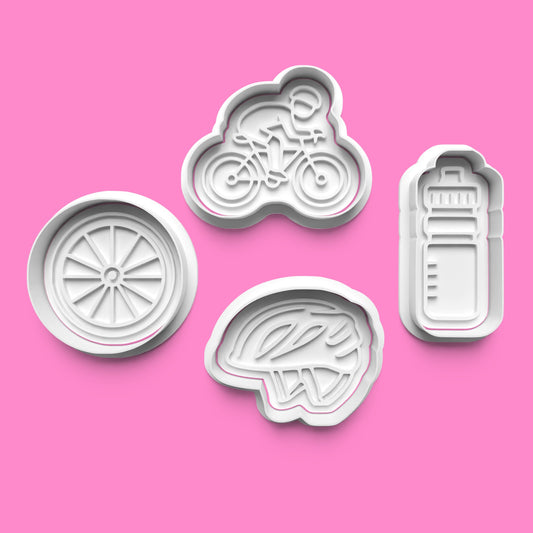 Cycling Cookie Cutter Set - Road Bike, Helmet, Wheel & Water Bottle - Multiple Sizes