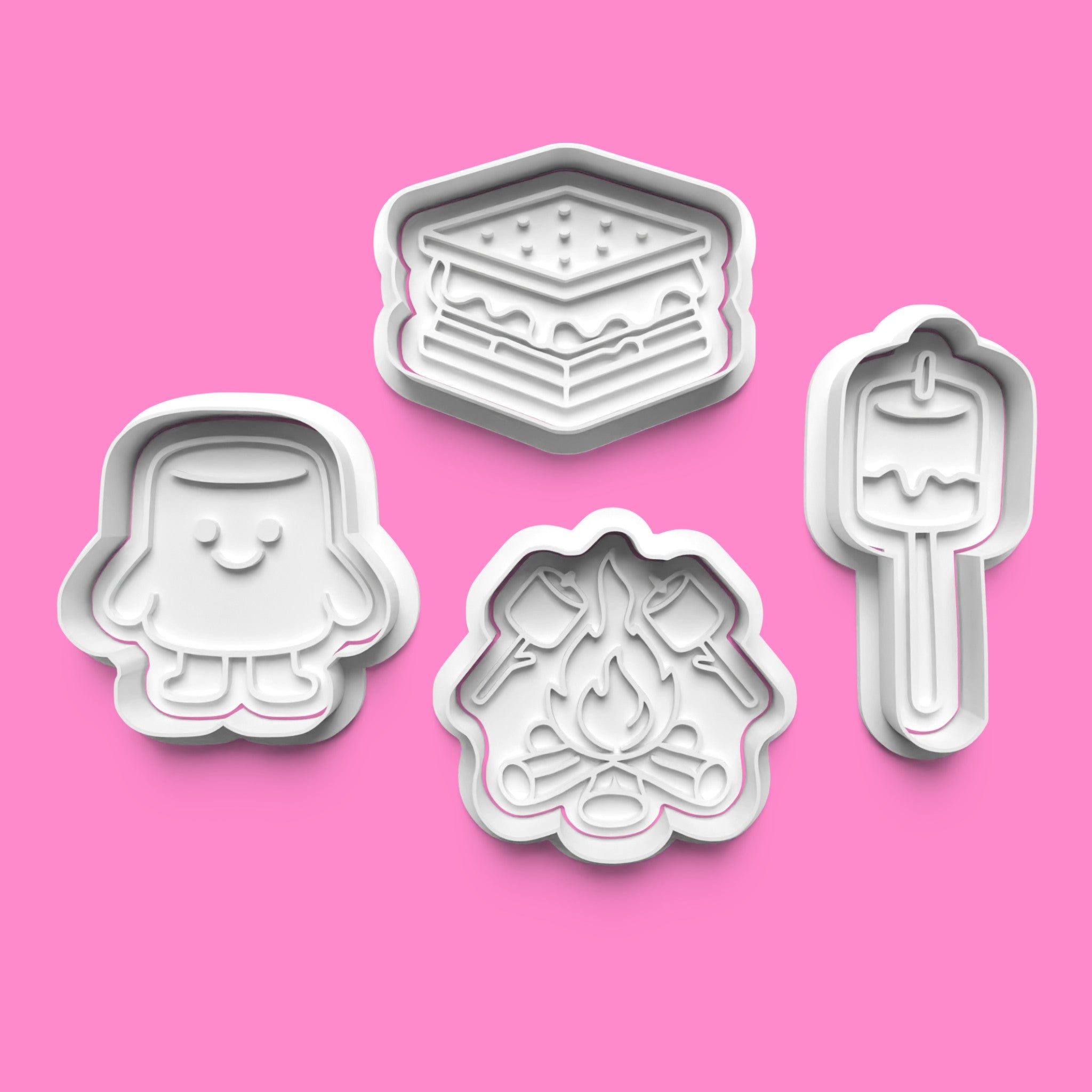 Marshmallow & S'mores Camping Cookie Cutter Set - Campfire Treat Designs - Multiple Sizes