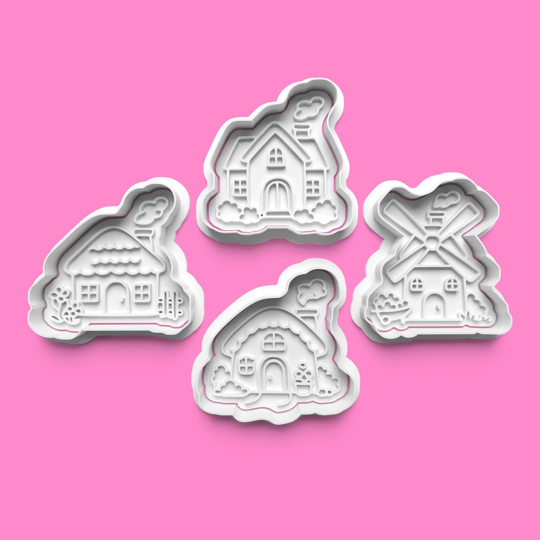 Storybook Cottage & Windmill Cookie Cutter Set - Fairy Tale House Designs - Multiple Sizes