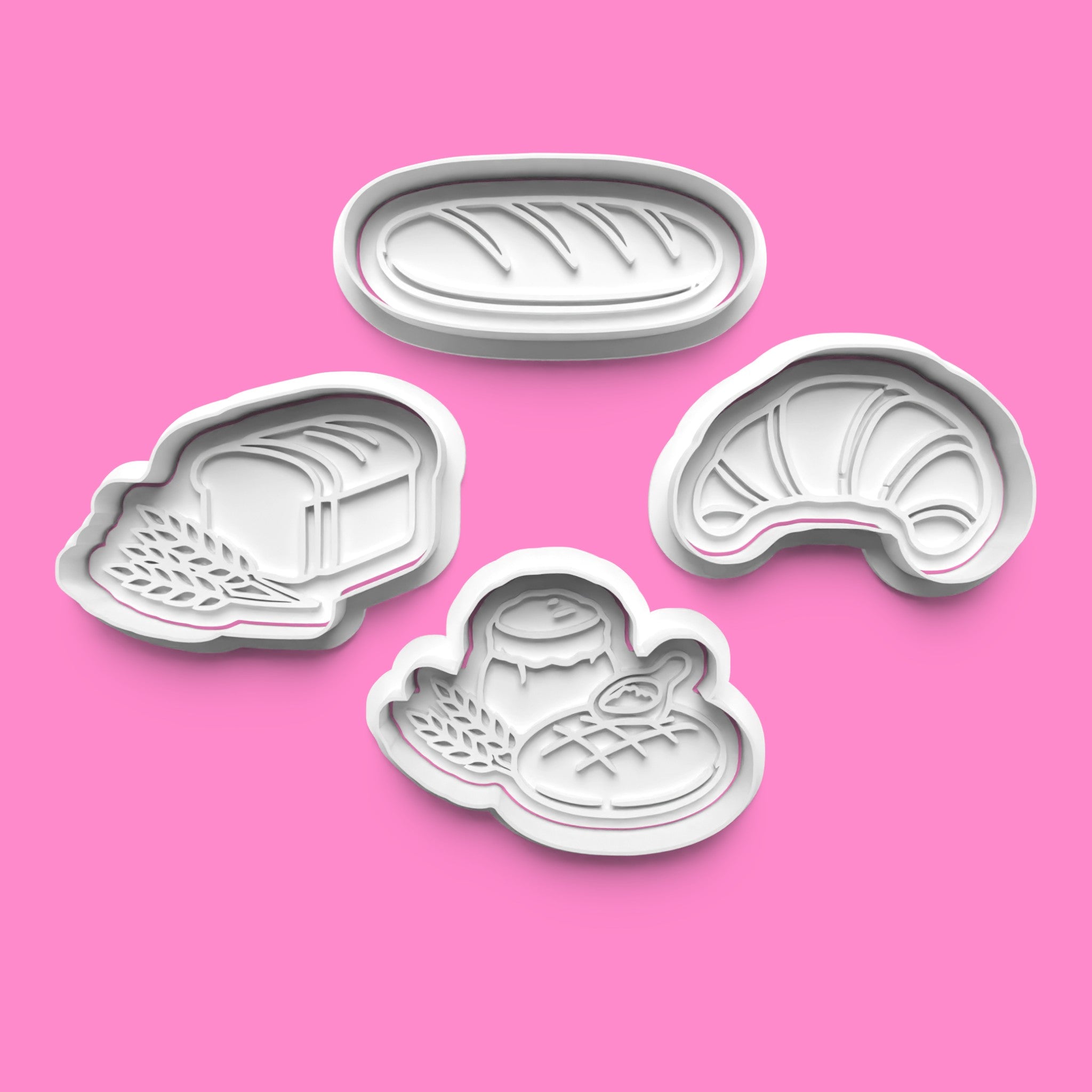 Artisan Bakery Cookie Cutter Set - 4 Piece Bread Theme: Baguette, Croissant, Sourdough Loaf & Wheat