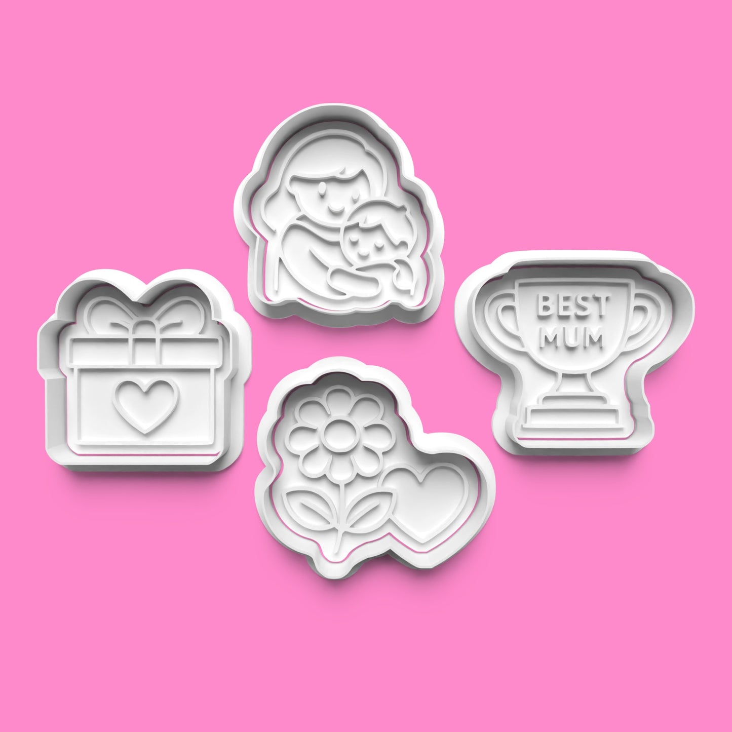 Mother’s Day Cookie Cutter Set | Best Mum Trophy, Mother & Child, Floral Heart & Gift Box Designs | Multiple Sizes