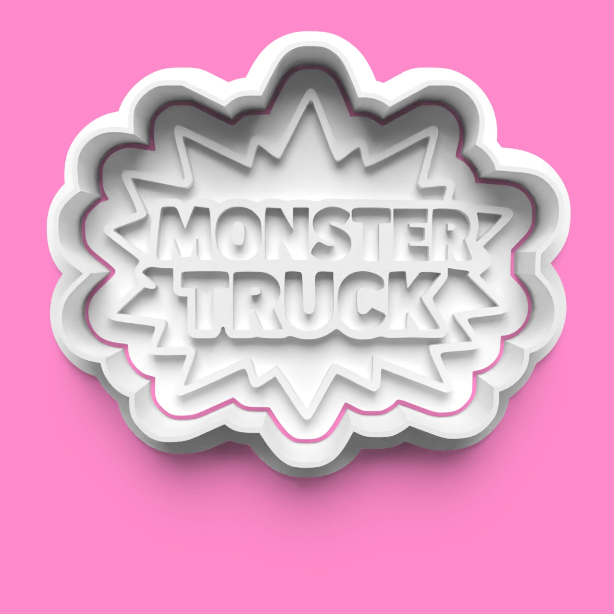 Monster Truck Stunt Cookie Cutter Set | Front, Side, Flaming Tire & Logo Designs | Multiple Sizes