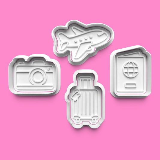 Travel & Adventure Cookie Cutter Set - Airplane, Passport, Camera, and Suitcase