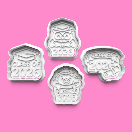 Class of 2026 Graduation Cookie Cutter Set - Owl, Bear, and Cap 4-Piece Bundle
