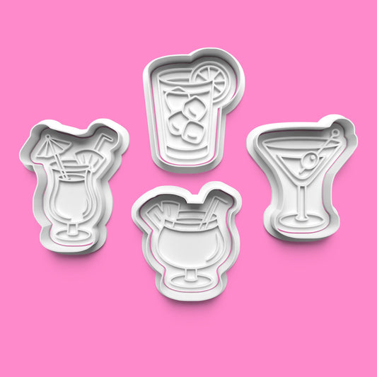 Cocktail & Mocktail Cookie Cutter Set - Martini, Margarita, and Tropical Drink 4-Piece Bundle