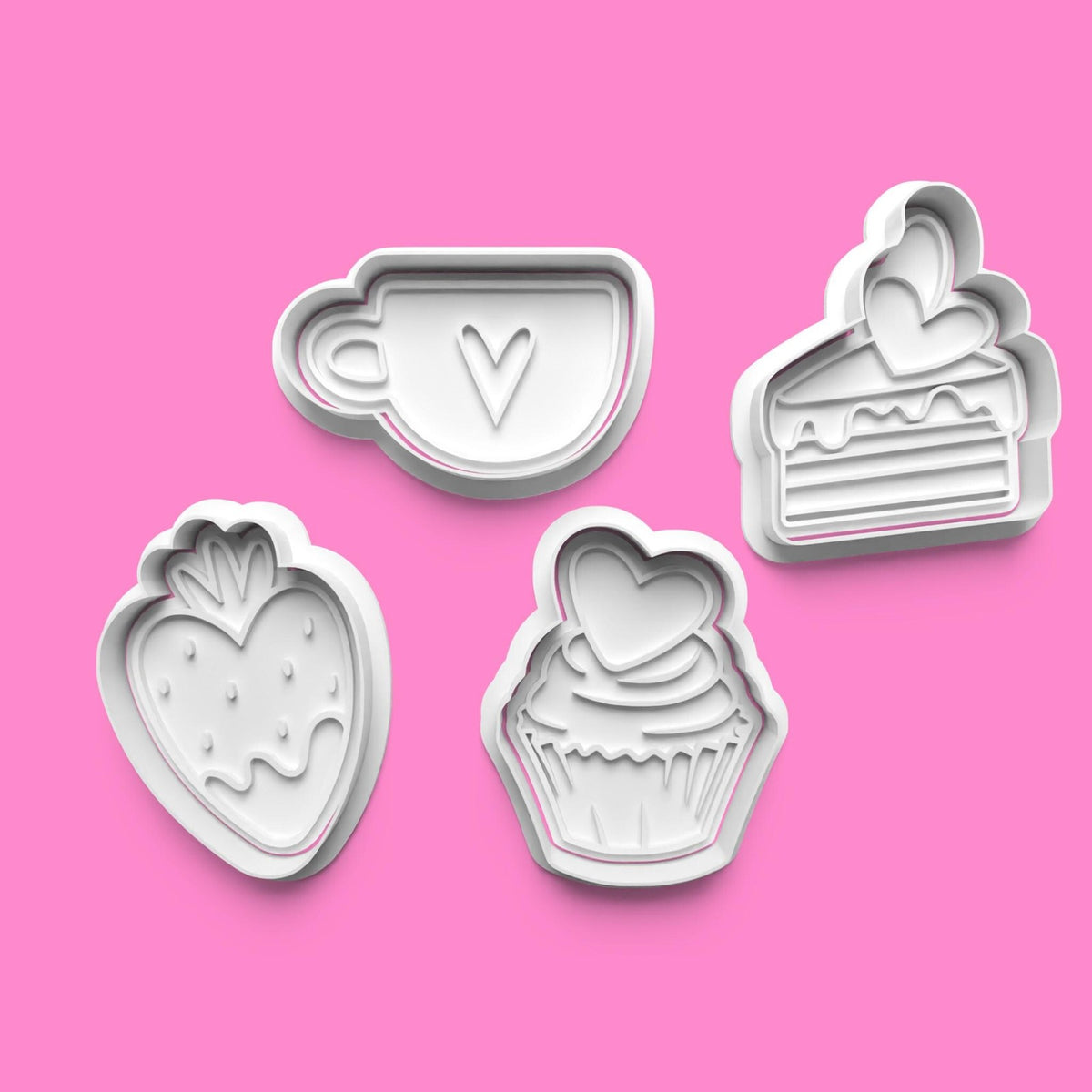 Heart Strawberry Cake Tea Cup Cupcake Cookie Cutter Set |Cute Heart Afternoon T