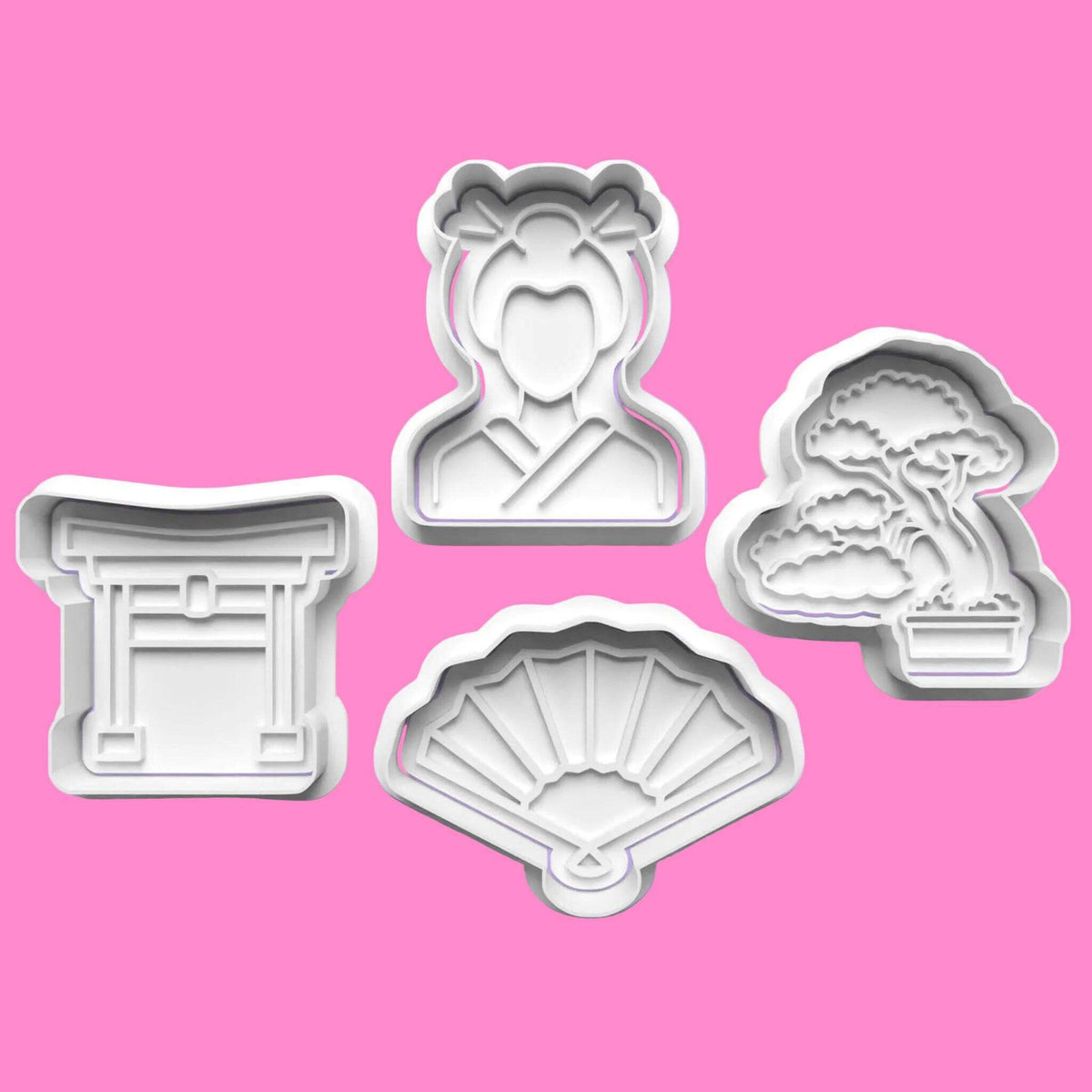 Japan Scene Cookie Cutter and Embosser Stamp Set. Handmade gift item.