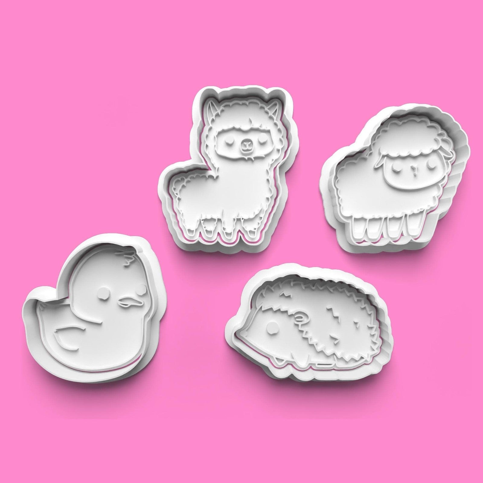 Cute Animal Cookie Cutter Set | 3D Printed Hedgehog Chick Lamb Llama Cutters |