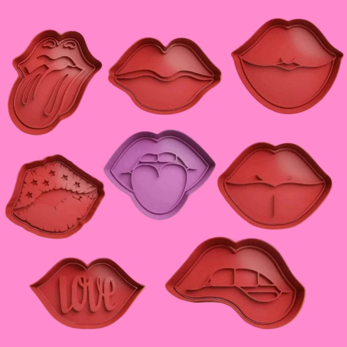 Lips Mouth Cookie Cutter and Embosser Stamp Set 8cm