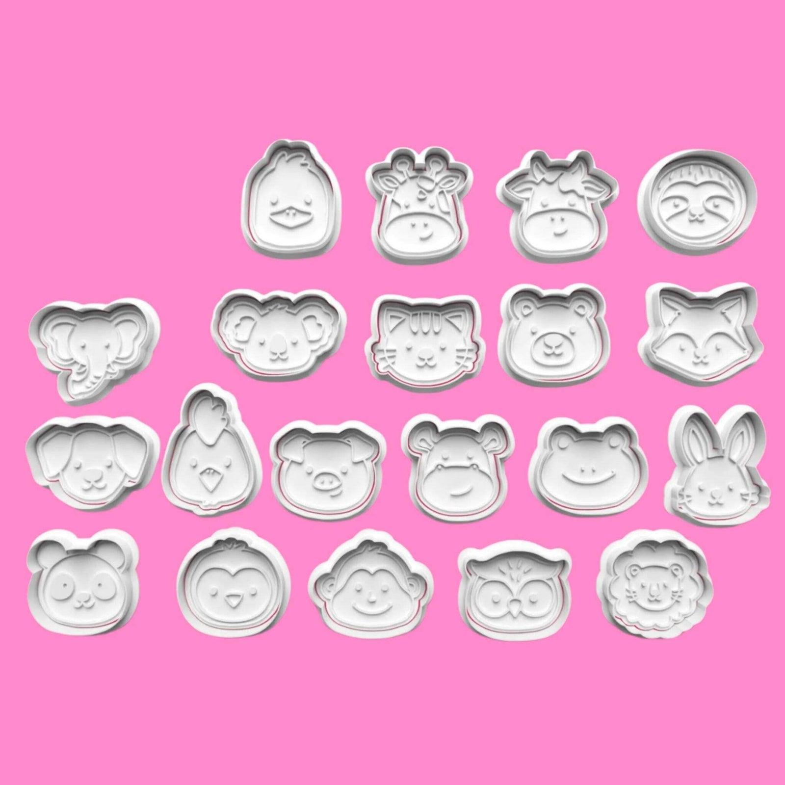 Animal Heads Bulk complete set of 20 Cookie Cutters and Embosser Set. Handmade g