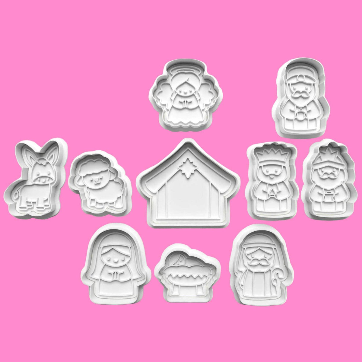 Modern Nativity Characters Cookie Cutter and Embosser Stamp Complete Set