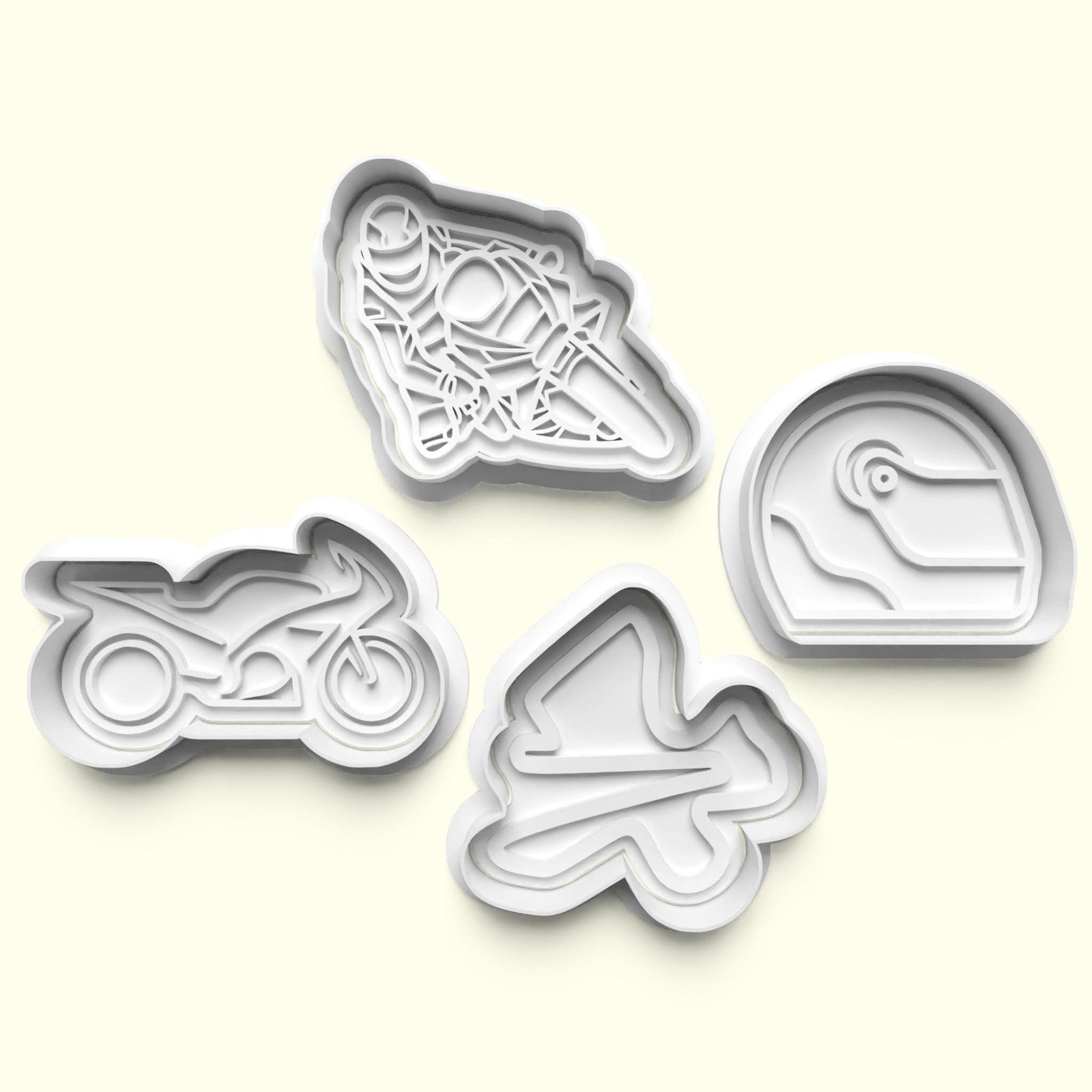 Moto GP Superbikes Cookie Cutter and Embosser Stamp Set. Handmade gift item.