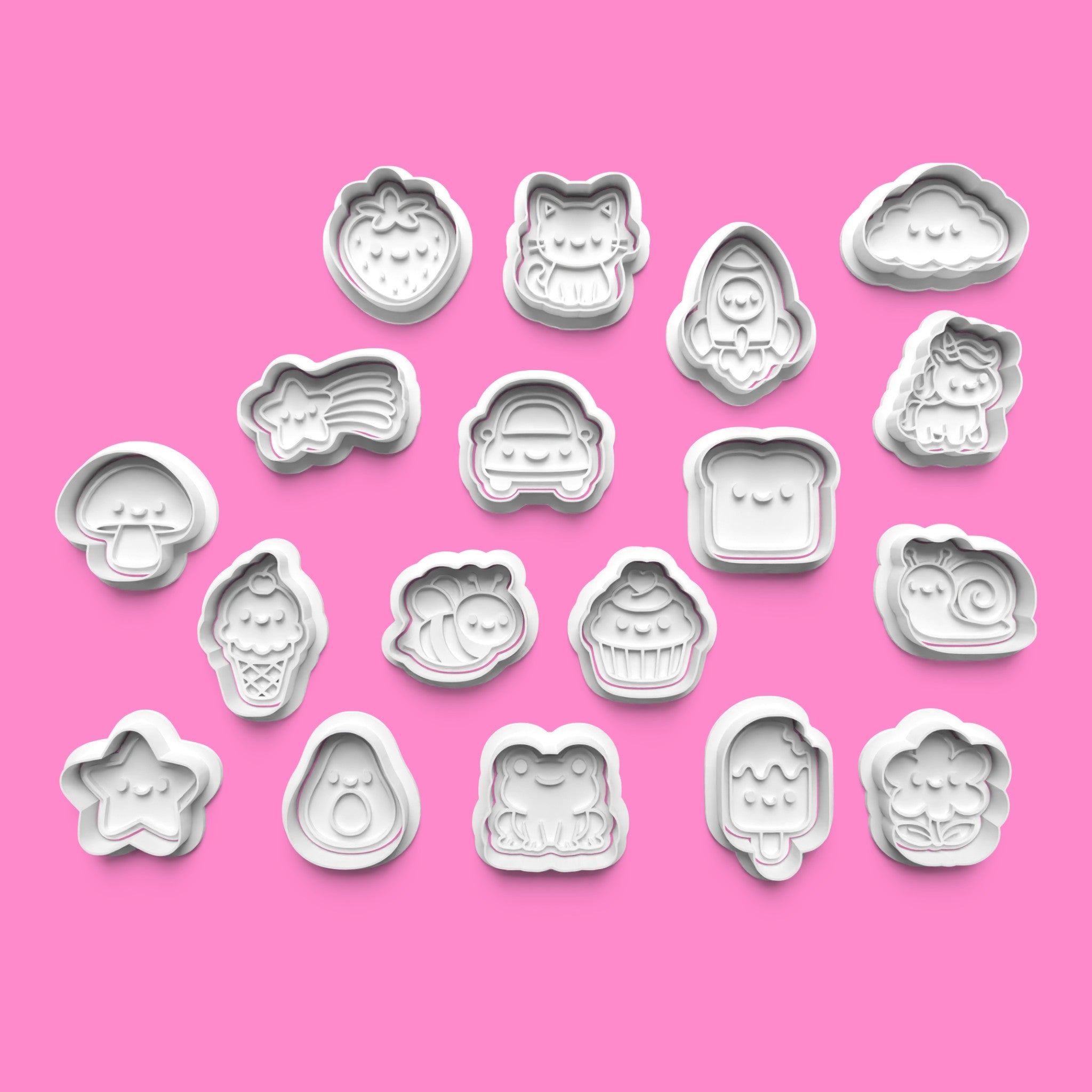 Mega Kawaii Mini Cookie Cutter & Stamp Set | 18-Piece Cute Cartoon Animals, Treats & Nature Shapes | 6cm