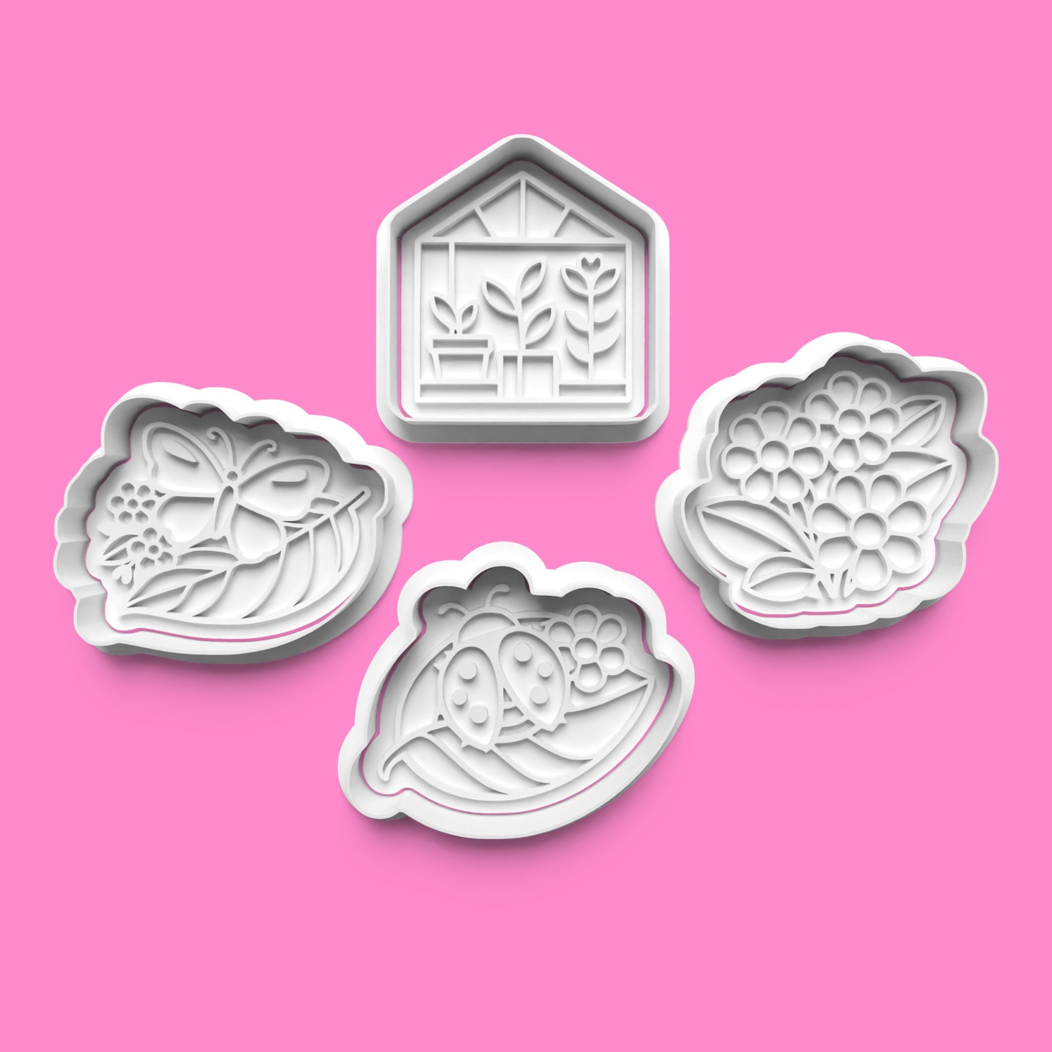 Botanical Greenhouse Garden Cookie Cutter & Stamp Set | Greenhouse, Hydrangea, Ladybird & Butterfly Designs | 7cm - 10cm