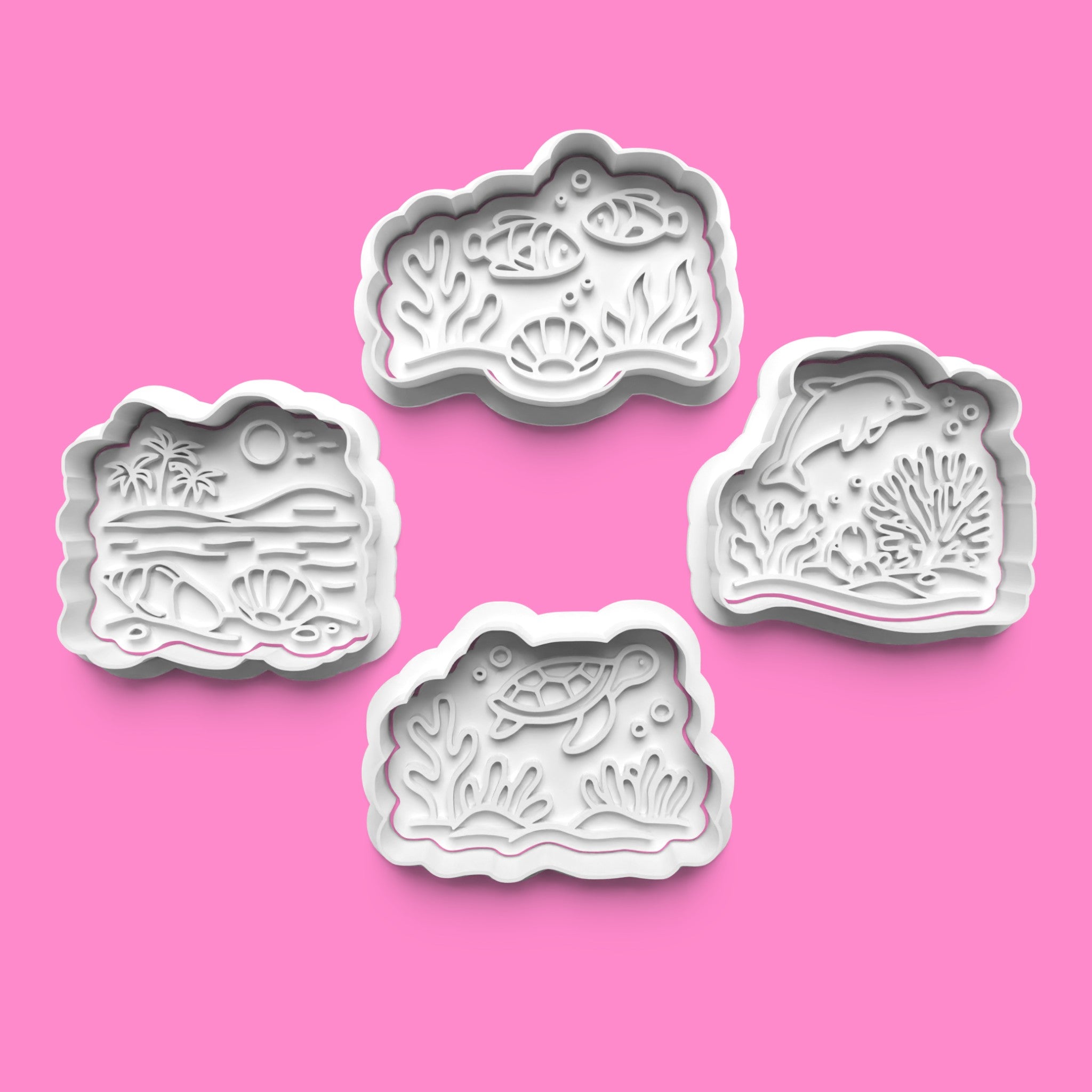 Coral Reef Cookie Cutter & Stamp Set | Tropical Beach, Sea Turtle, Dolphin & Coral Reef Designs | 7cm - 10cm
