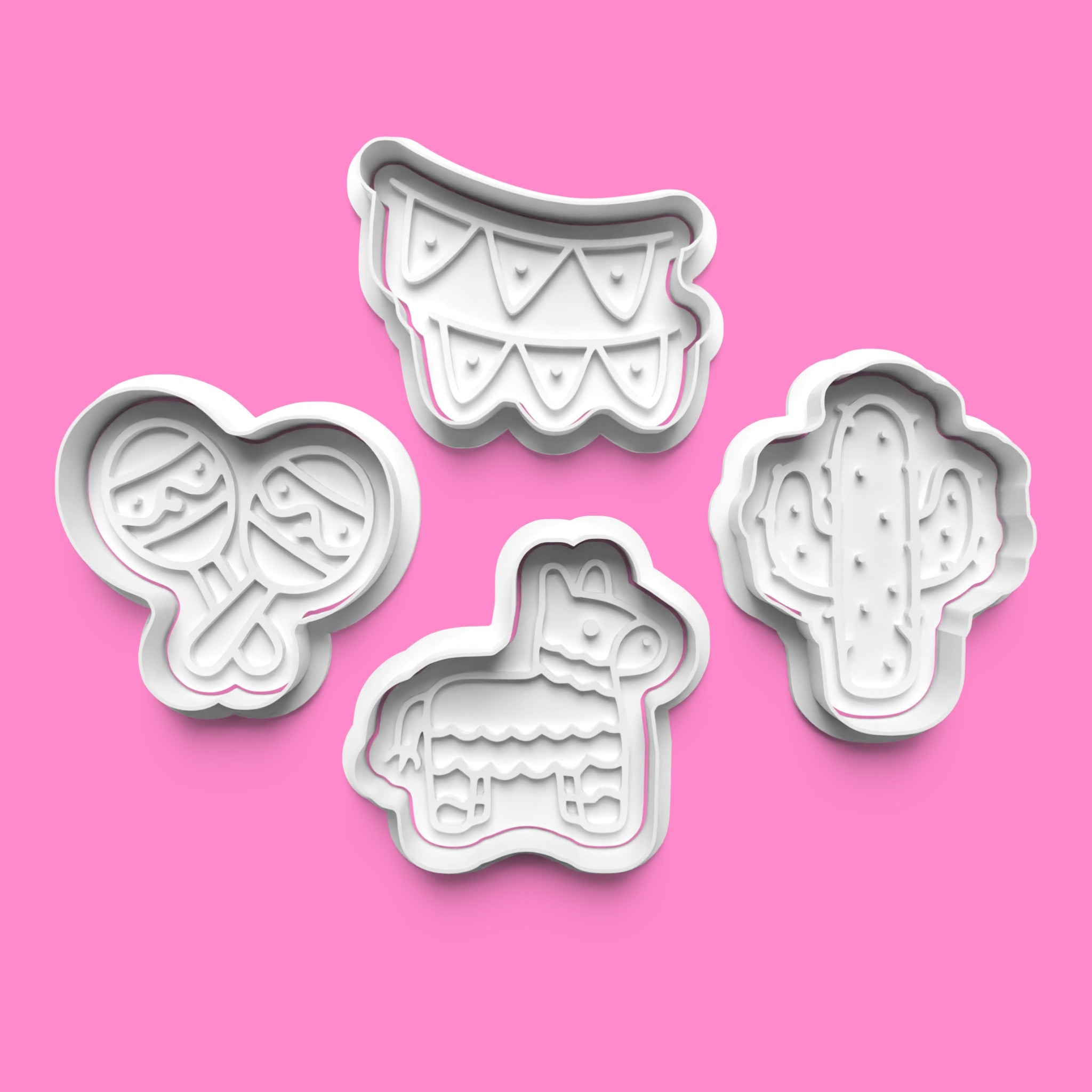 Fiesta Cookie Cutter & Stamp Set | Piñata, Cactus, Maracas & Party Bunting Designs | 7cm - 10cm