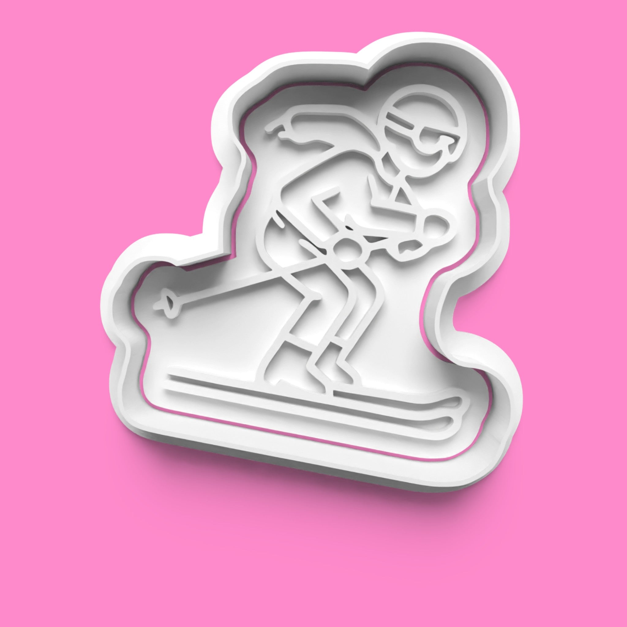 Winter Ski Resort Cookie Cutter & Stamp Set | Skier, Chairlift, Ski Goggles Helmet & Crossed Skis Designs | 7cm - 10cm