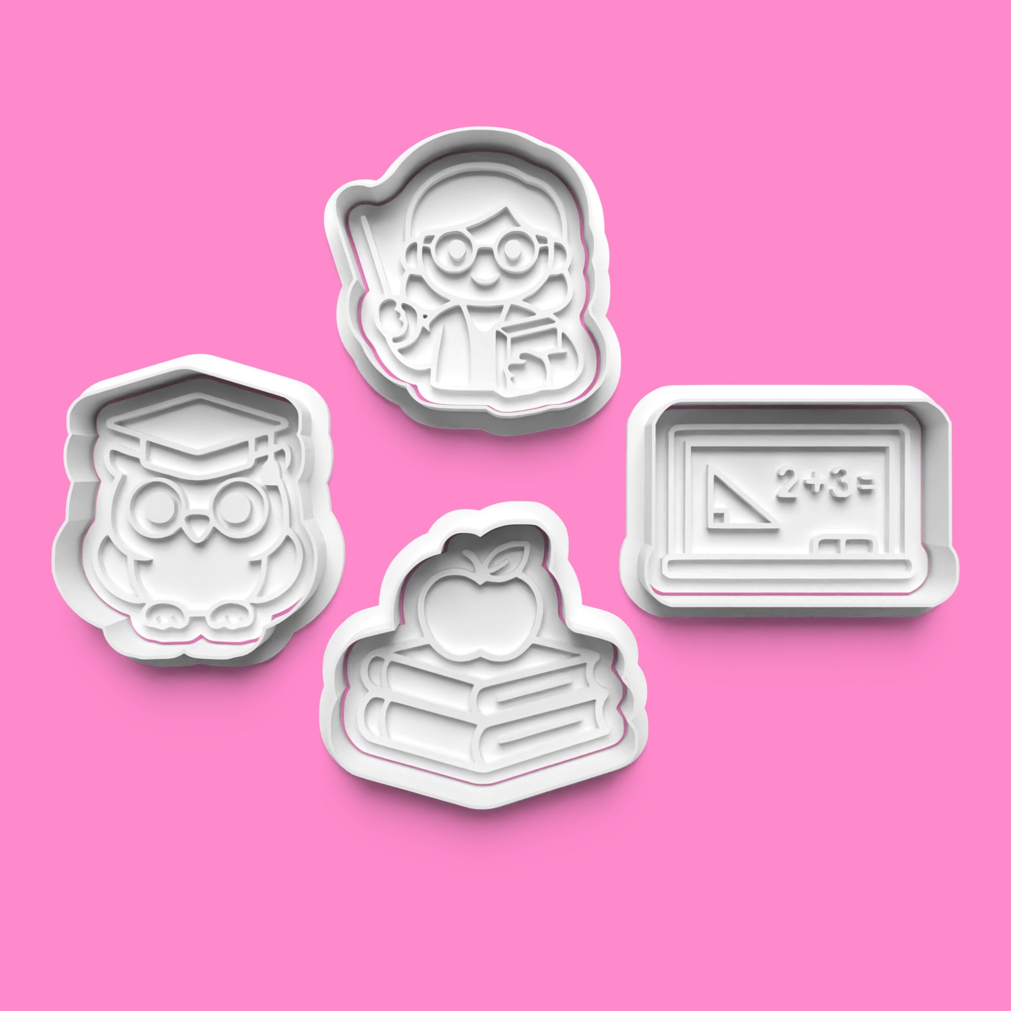 School & Teacher Appreciation Cookie Cutter & Stamp Set | Wise Owl, Blackboard, Apple on Books & Cute Teacher Designs | 7cm - 10cm