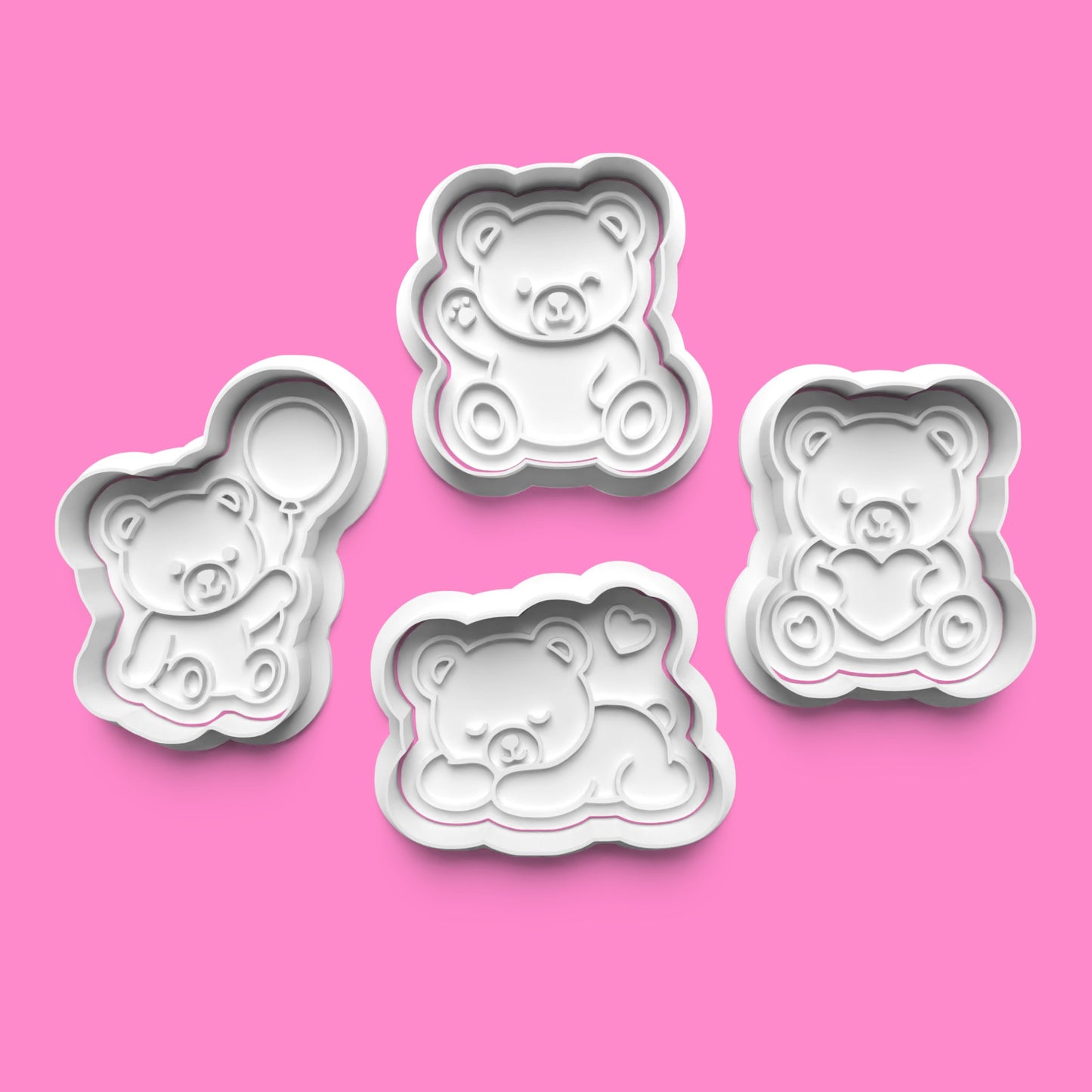 Kawaii Teddy Bear Cookie Cutter & Stamp Set | Cute Baby Shower & Birthday Bear Designs | 7cm - 10cm