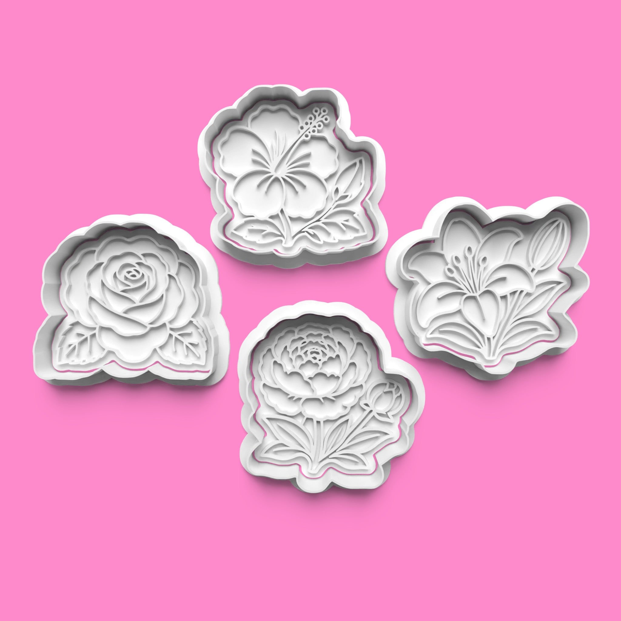 Premium Garden Blooms Cookie Cutter & Stamp Set | Rose, Peony, Hibiscus & Tiger Lily Designs | 7cm - 10cm