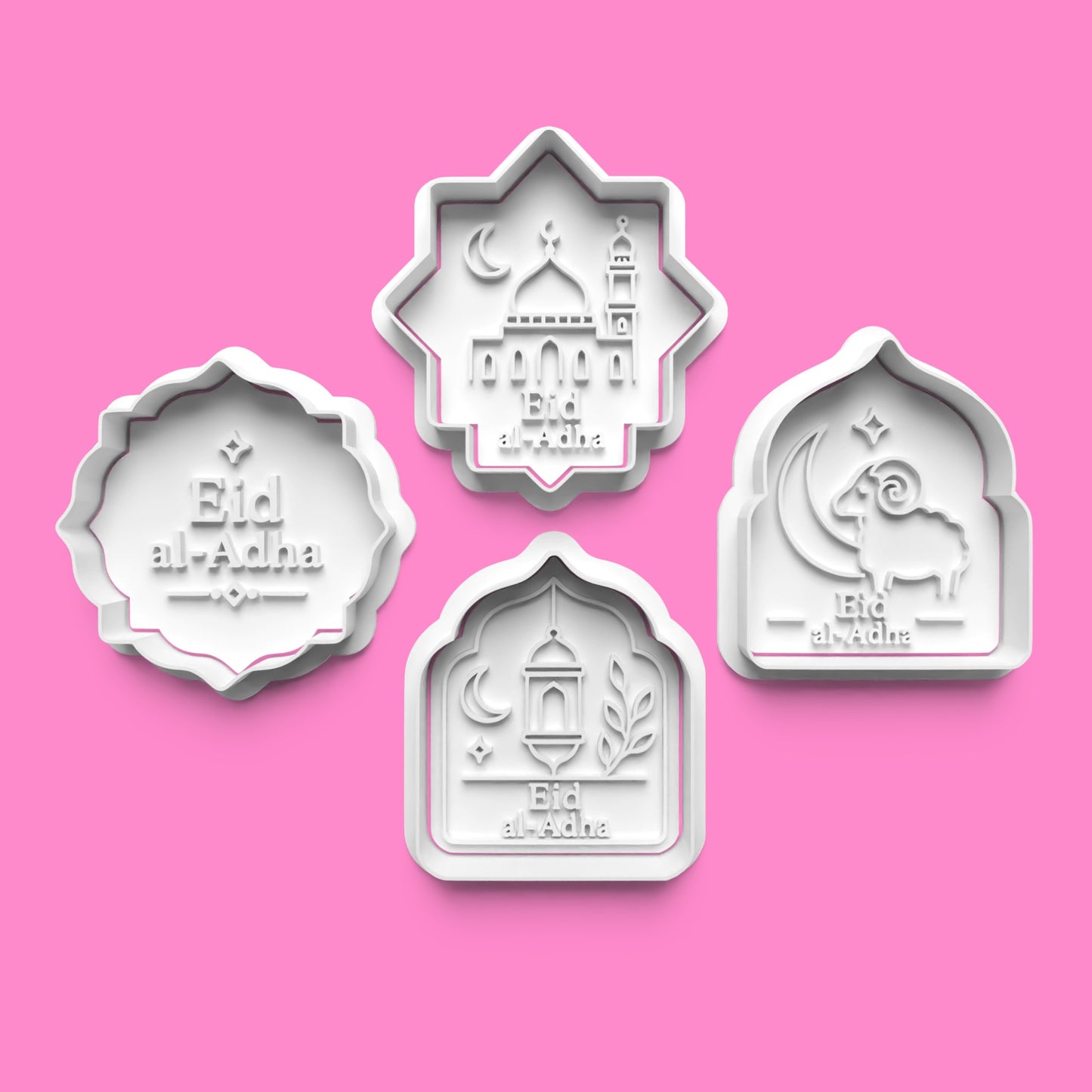 Eid al-Adha Cookie Cutter & Stamp Set | Mosque, Sacrificial Ram, Lantern & Greeting Plaques | 7cm - 10cm
