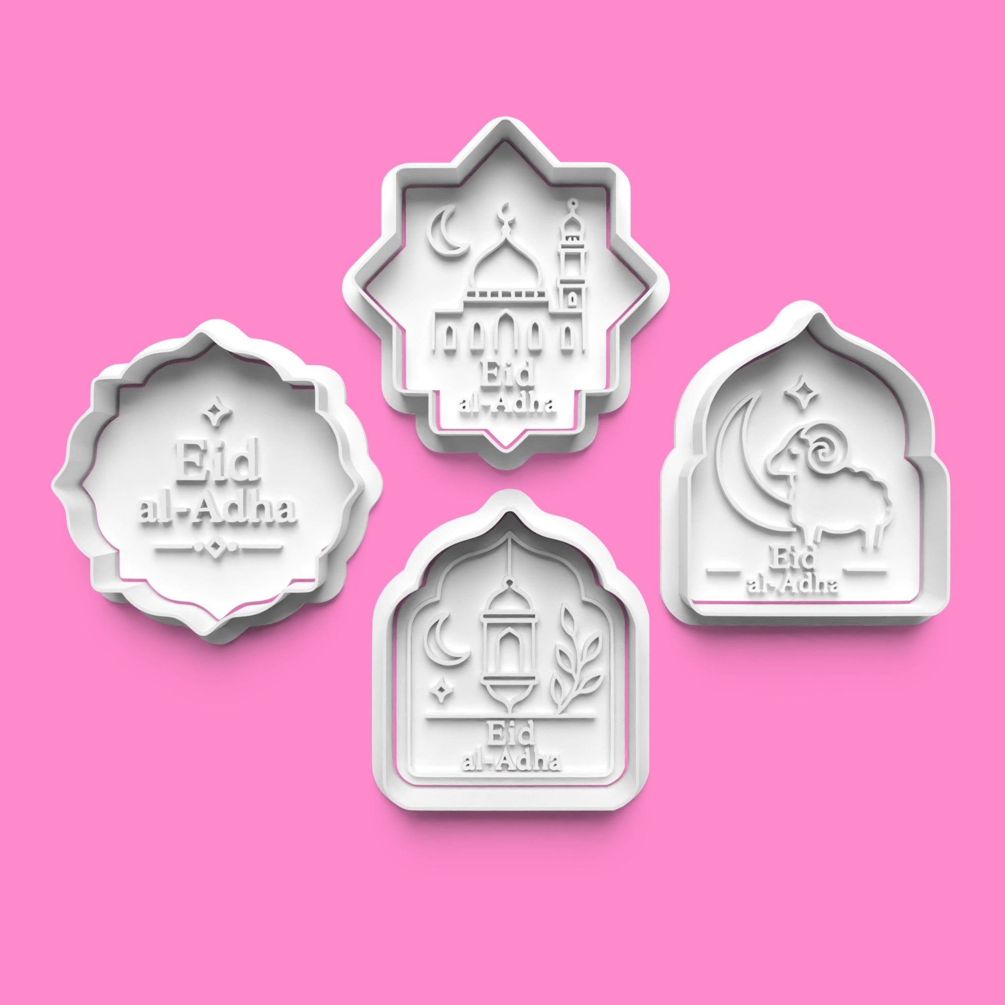 Eid al-Adha Cookie Cutter & Stamp Set | Mosque, Sacrificial Ram, Lantern & Greeting Plaques | 7cm - 10cm