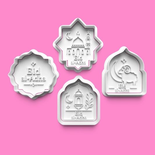Eid al-Adha Cookie Cutter & Stamp Set | Mosque, Sacrificial Ram, Lantern & Greeting Plaques | 7cm - 10cm