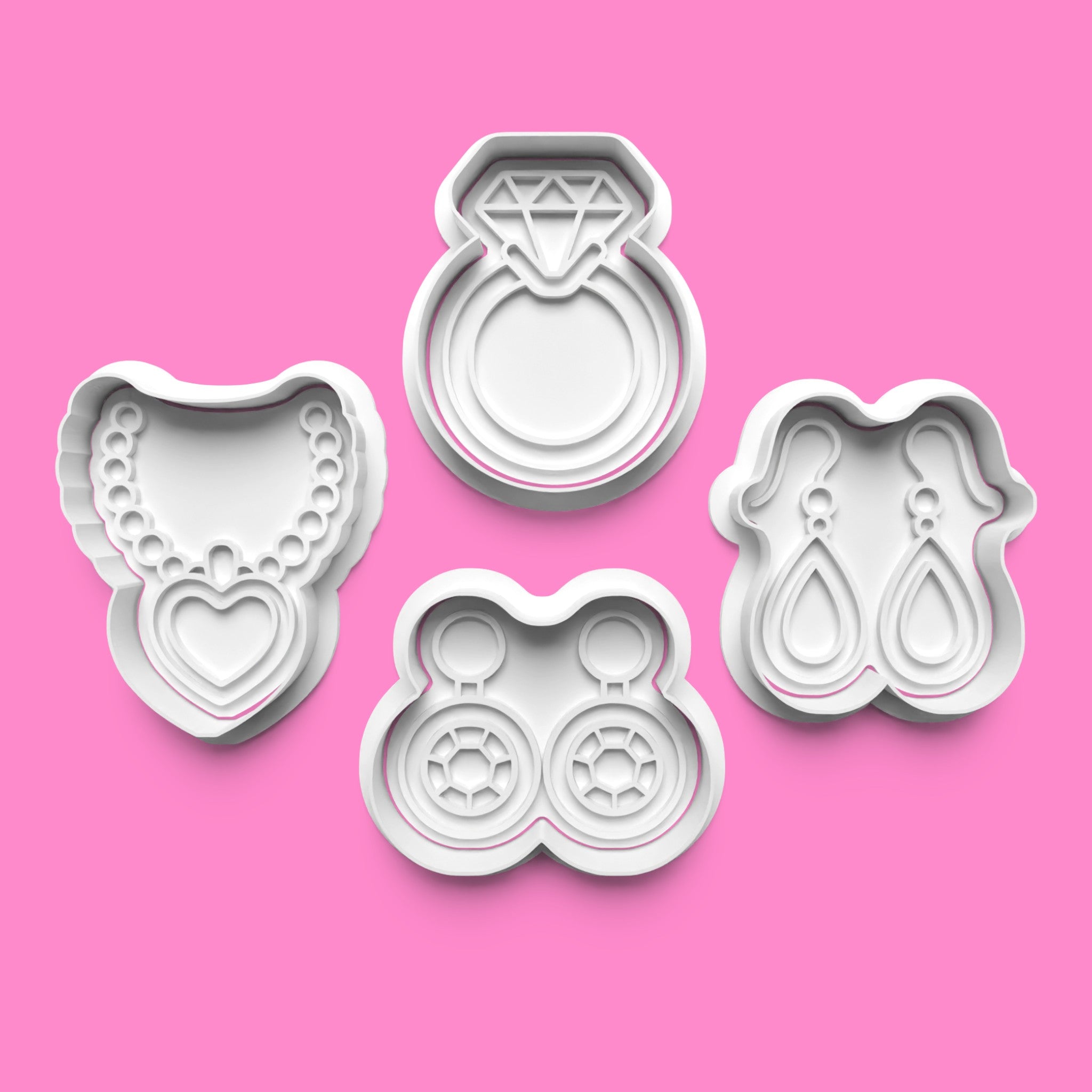 Glamour Jewelry Cookie Cutter & Stamp Set | Diamond Ring, Heart Necklace & Elegant Earrings Designs | 7cm - 10cm