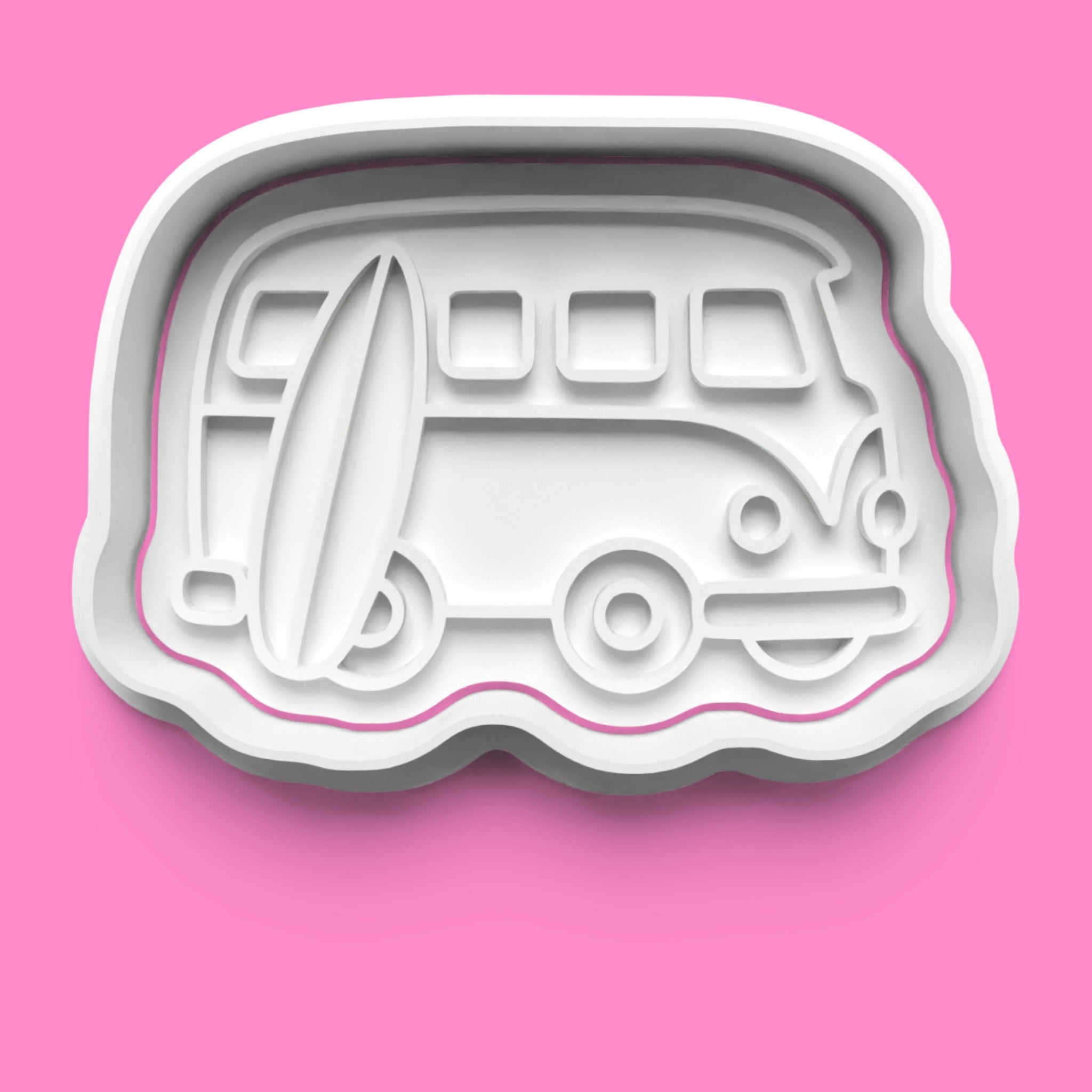 Summer Vibes Cookie Cutter & Embosser Set – Retro Beach Camper Set of 4 (3 Sizes)