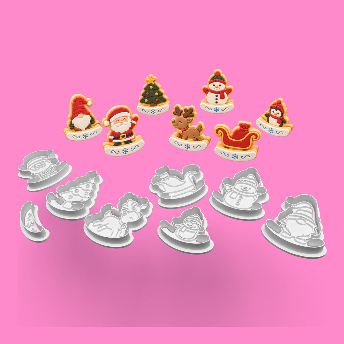 Christmas Rocking Characters Cookie Cutter & Embosser Set of 8