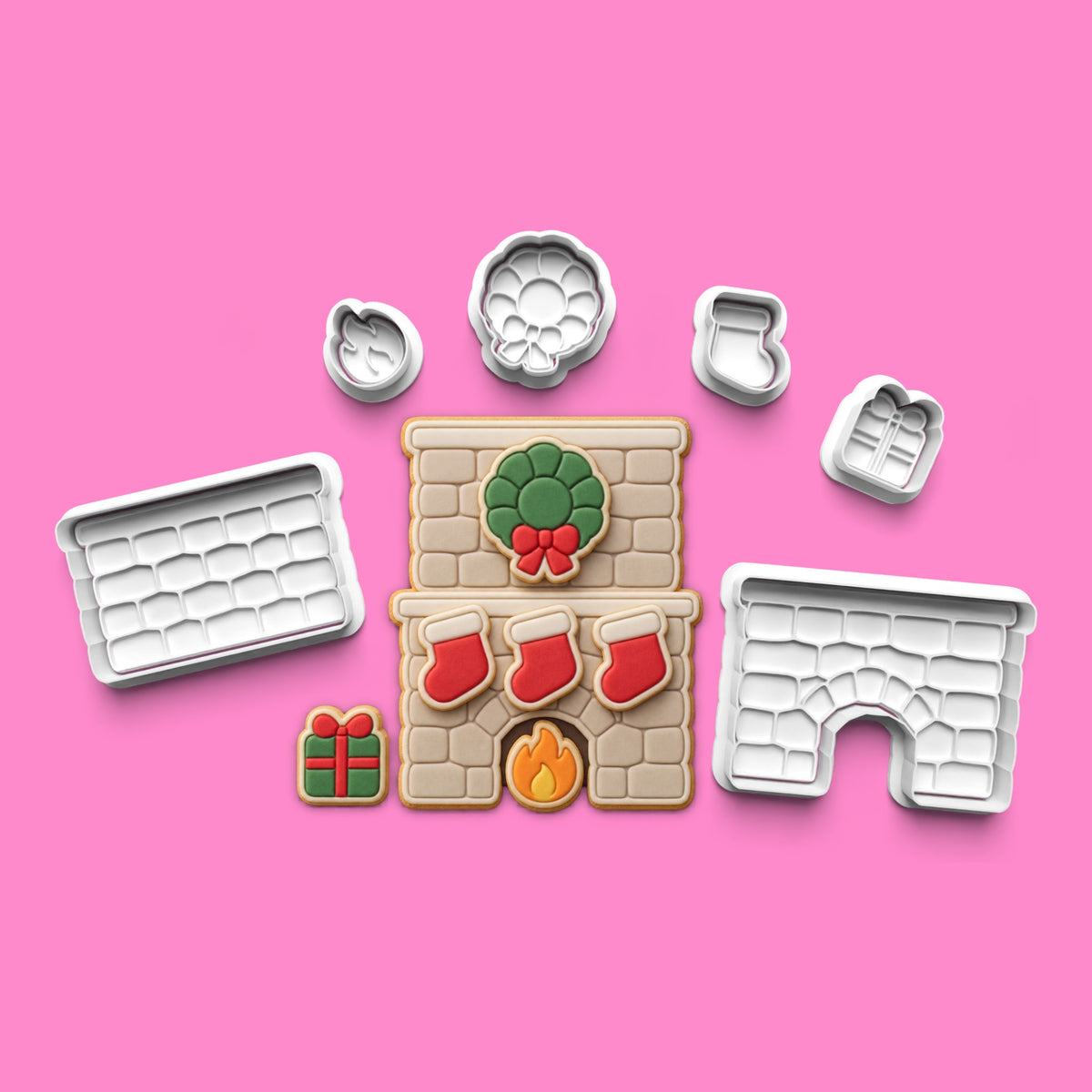 Christmas Fireplace Cookie Cutter & Embosser Set – Festive Baking.